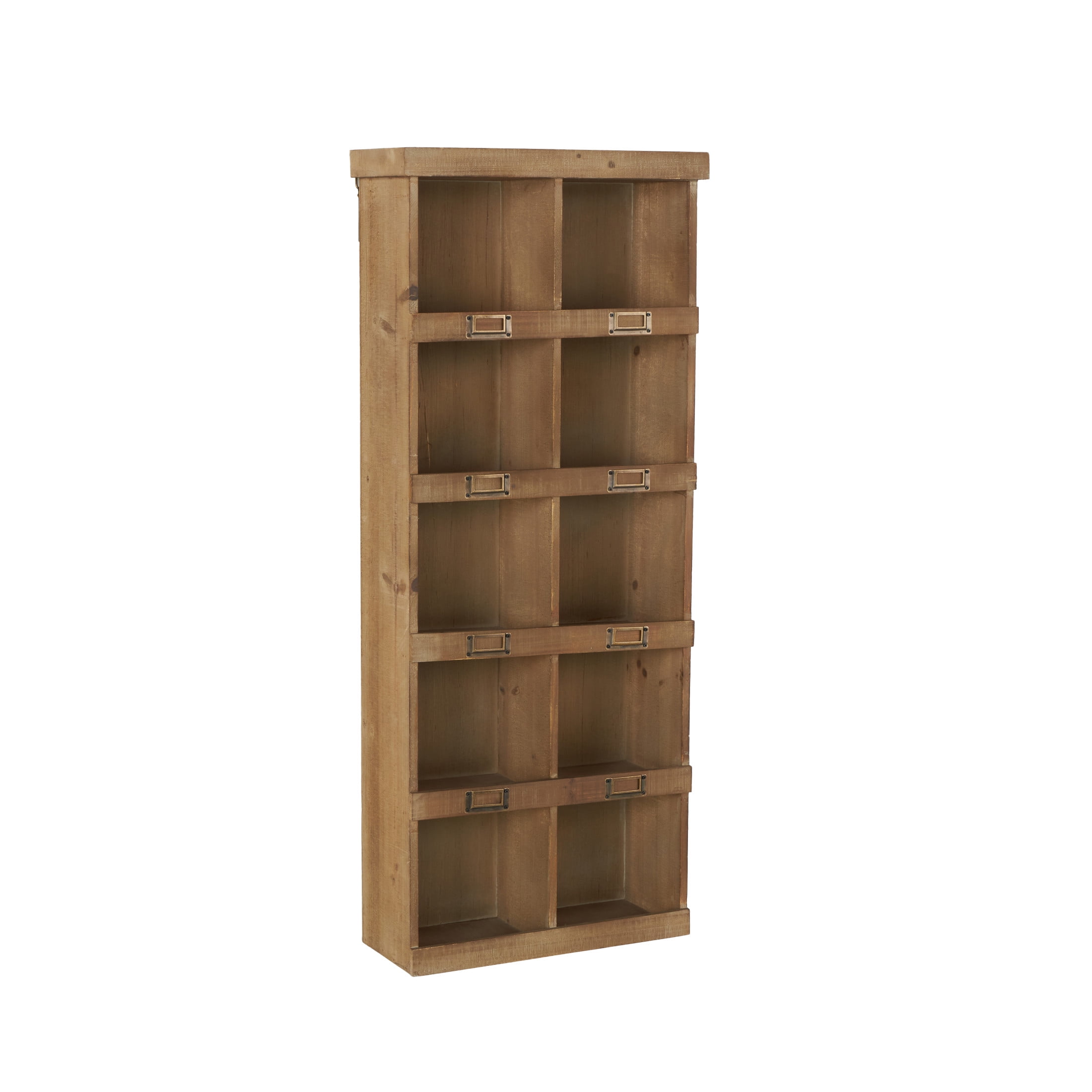 DecMode Rustic Bookcase Inspired Wood Wall Shelf with 10 Square Units and Brown Wood Grain Finish, 18"W x 42"H - Image 3