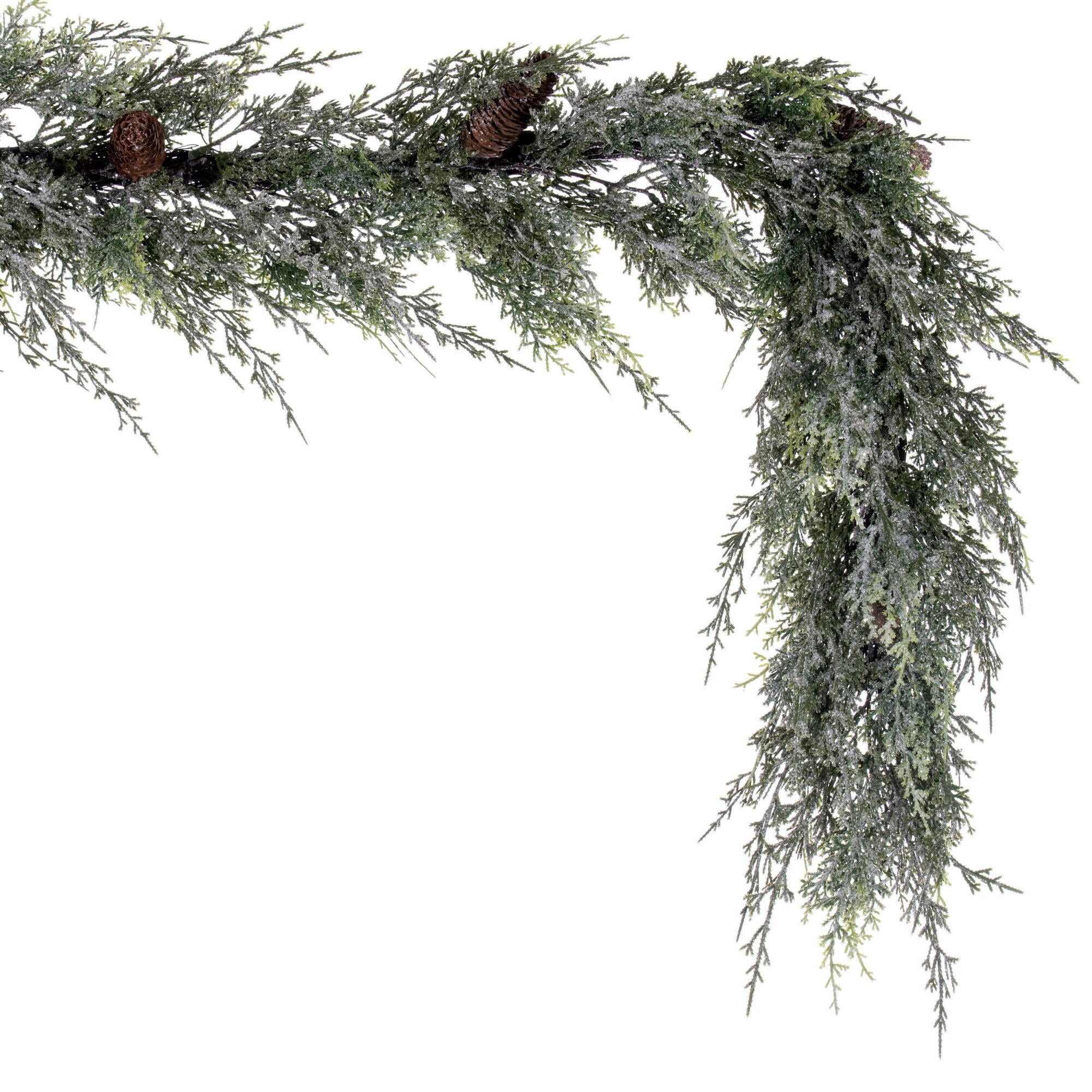 Vickerman 6' Artificial Frosted Cedar Hanging Garland with Pinecones. - Image 3