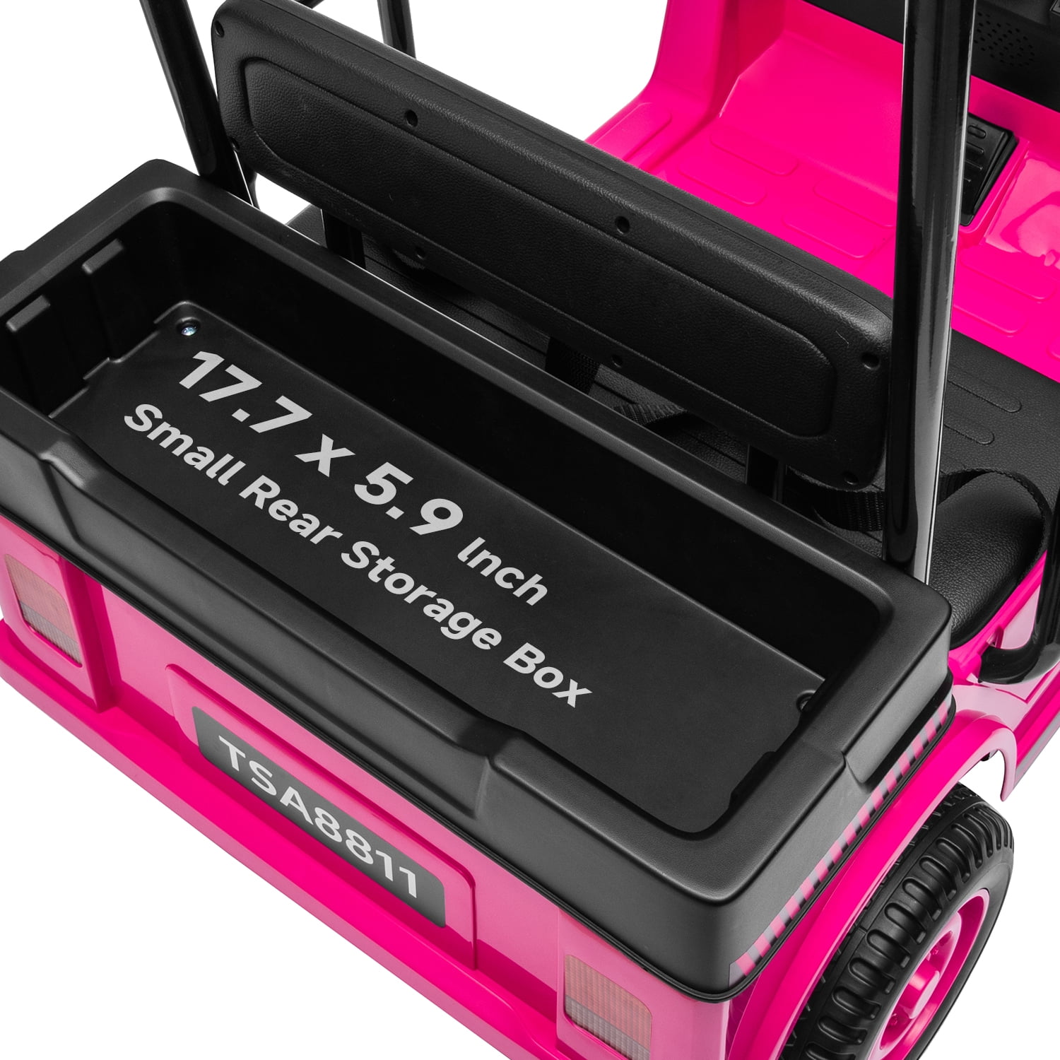 Track Seven 24V Ride on Car, Electric Golf Cart with Ceiling, Ride on Truck with Remote Control, Music, Rear Storage Box, Electric Car for Boys Girls Age 3+, 18.5" Large Seat with Armrests, Pink - Image 13