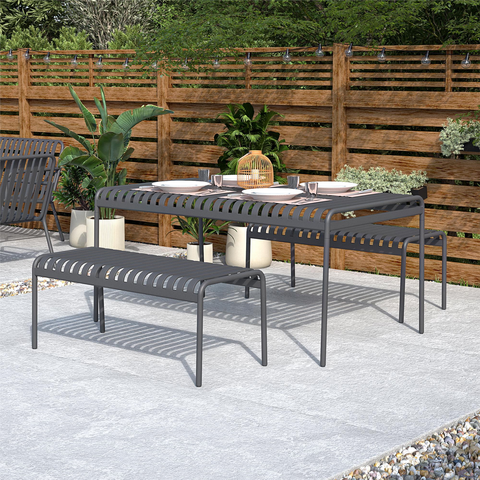 Novogratz Poolside Gossip, Ola All-Steel Table and Bench Set, Charcoal - Image 4