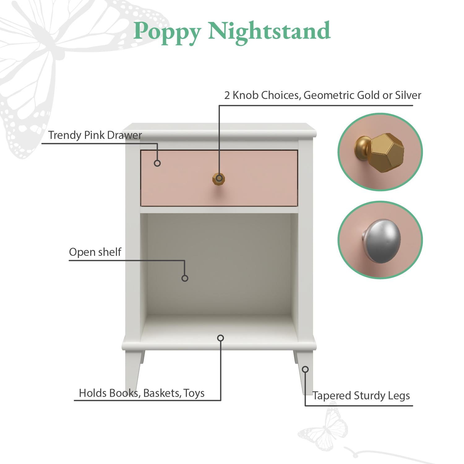 Little Seeds Monarch Hill Poppy Nightstand, Pink - Image 5