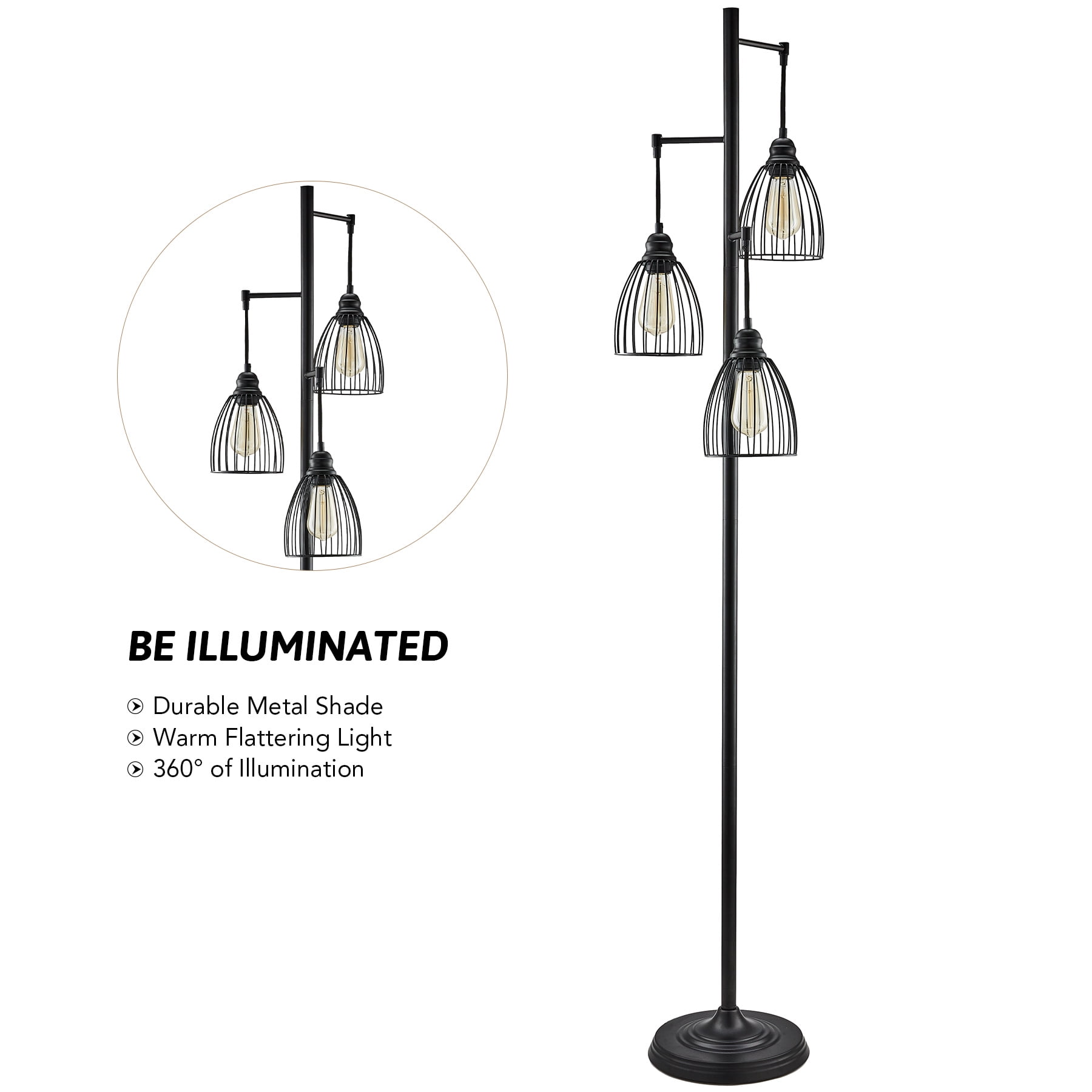 Bestco 67" Industrial Floor Lamp with Hanging Metal Shades, Black - Image 13