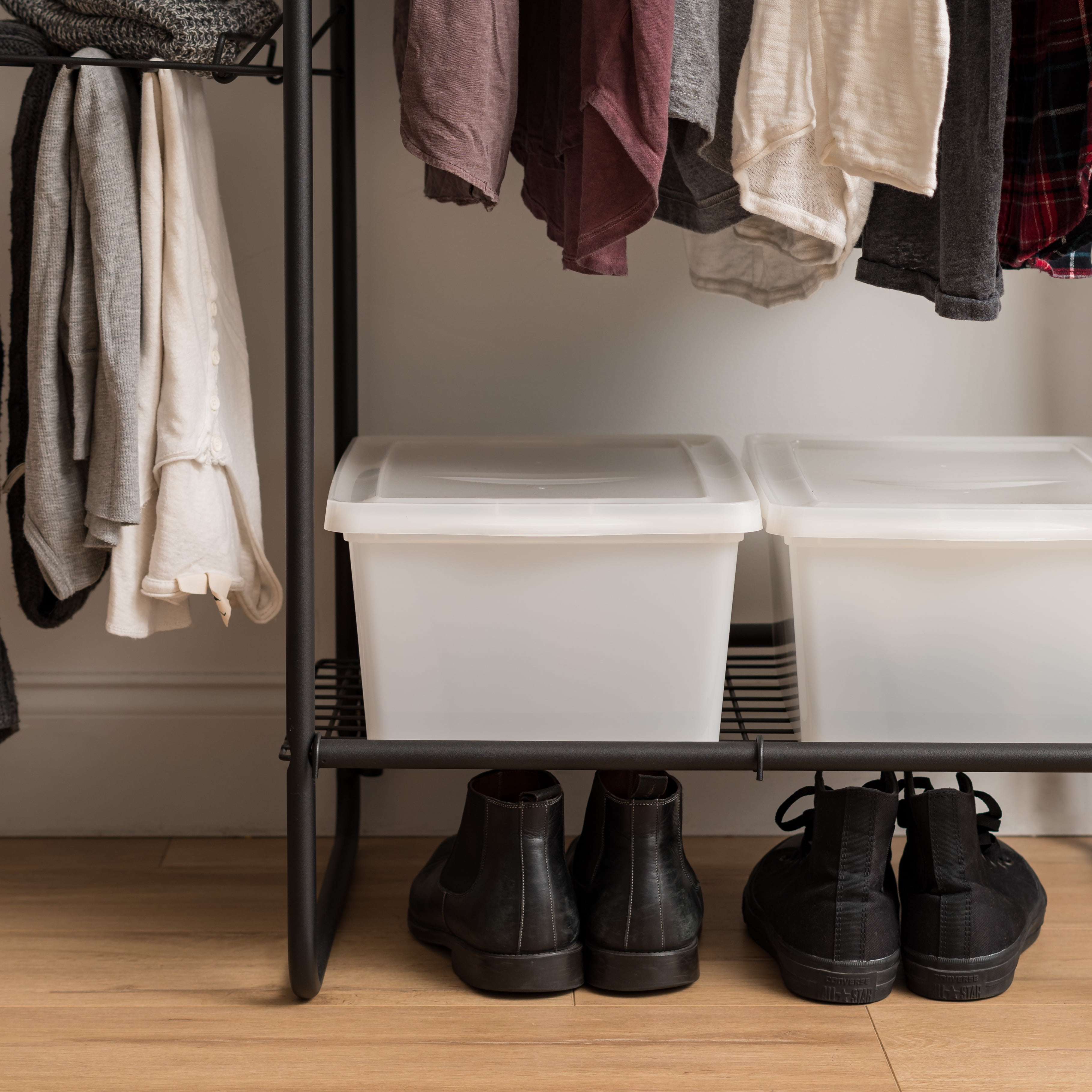 IRIS USA Clothes Rack with 2 Metal Shelves, Freestanding Clothing Racks for Hanging Clothes, Easy to Assemble, Standing Metal Sturdy Garment and Accessories Rack, Small Space Storage Solution, Black - Image 2