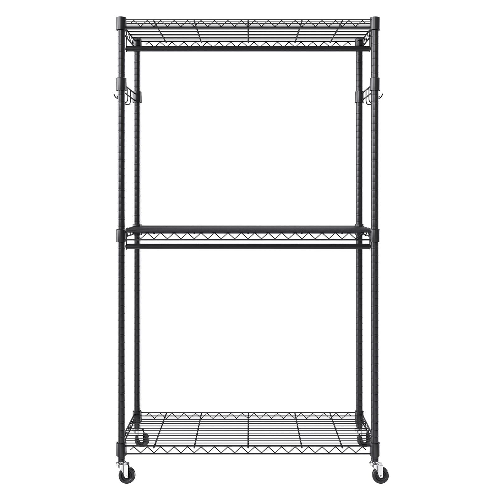 KFFKFF Clothes Rack 3 Tiers 400 lbs Rolling Free-Standing Clothing Garment Rack with 2 Rods Lockable Wheels and Side Hooks 45.7x17.7x80.3 in Black - Image 5