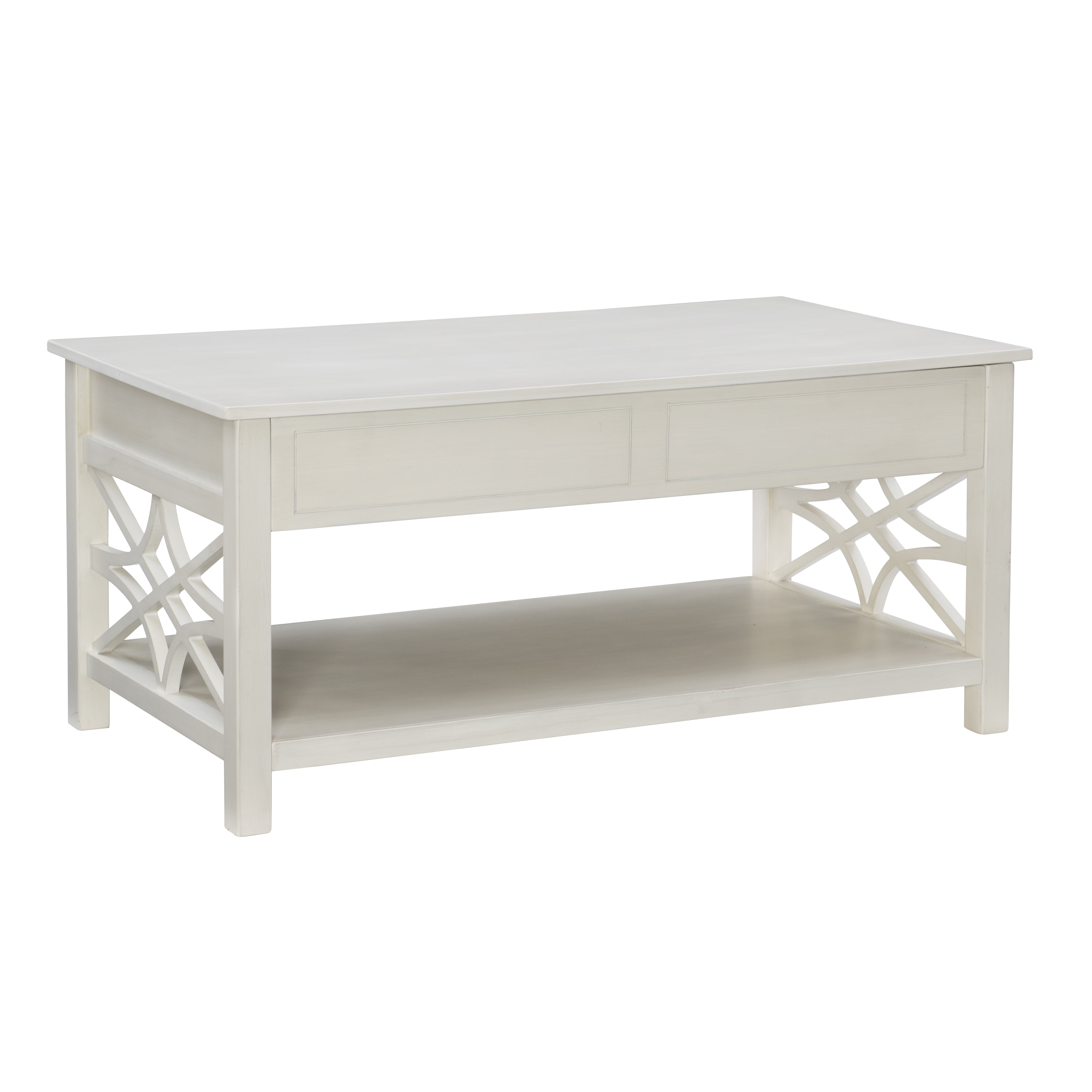 Linon Lift Top Storage Pine Wood Coffee Table, White - Image 5