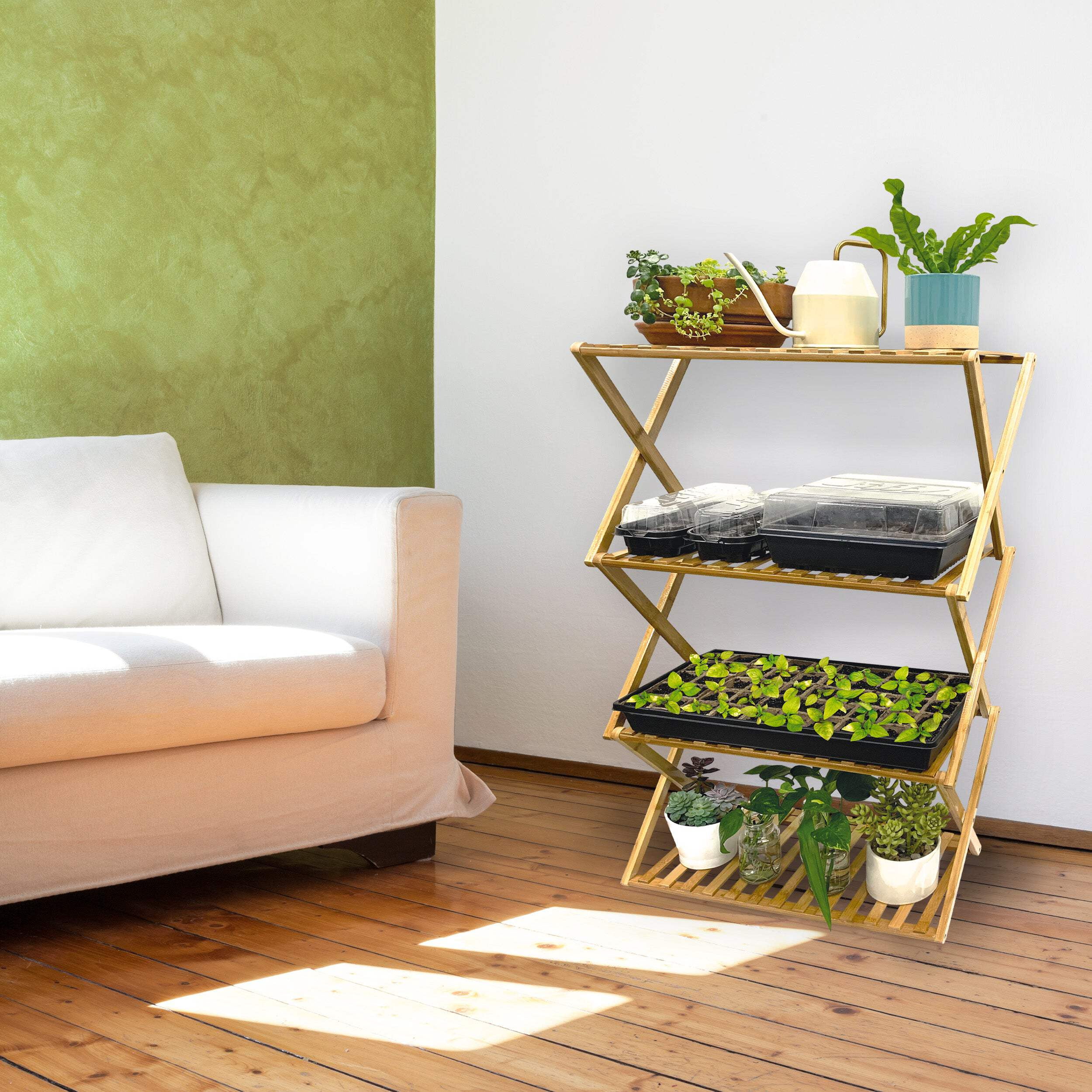 Ferry-Morse Indoor Multi-Tier Bamboo Plant Stand with Collapsible Design - Image 7