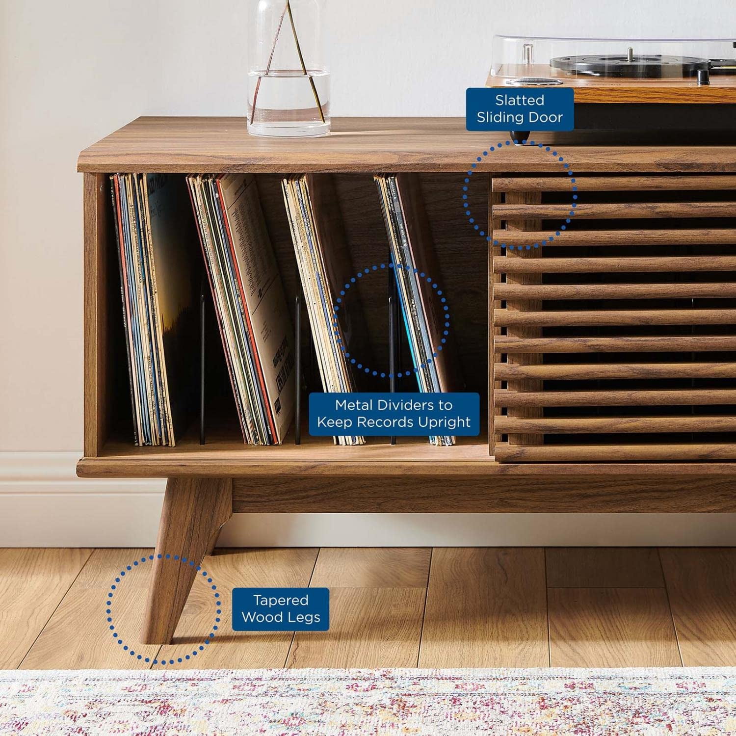 Modway Render Wood & Vinyl Record Display Stand with Sliding Door in Walnut - Image 4