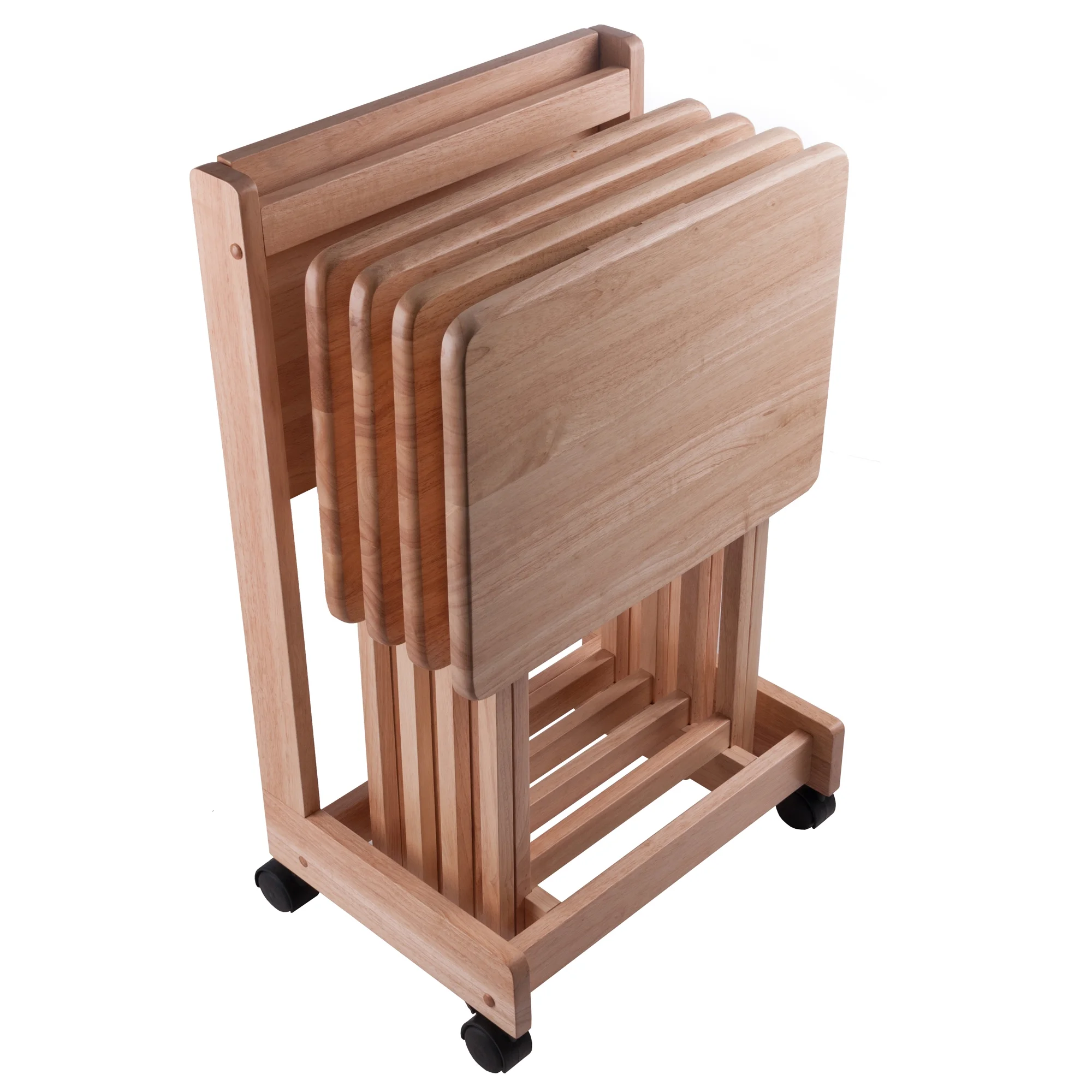 Winsome Brienda 5-Piece Snack Table Set, Serving Cart, Natural Finish - Image 8