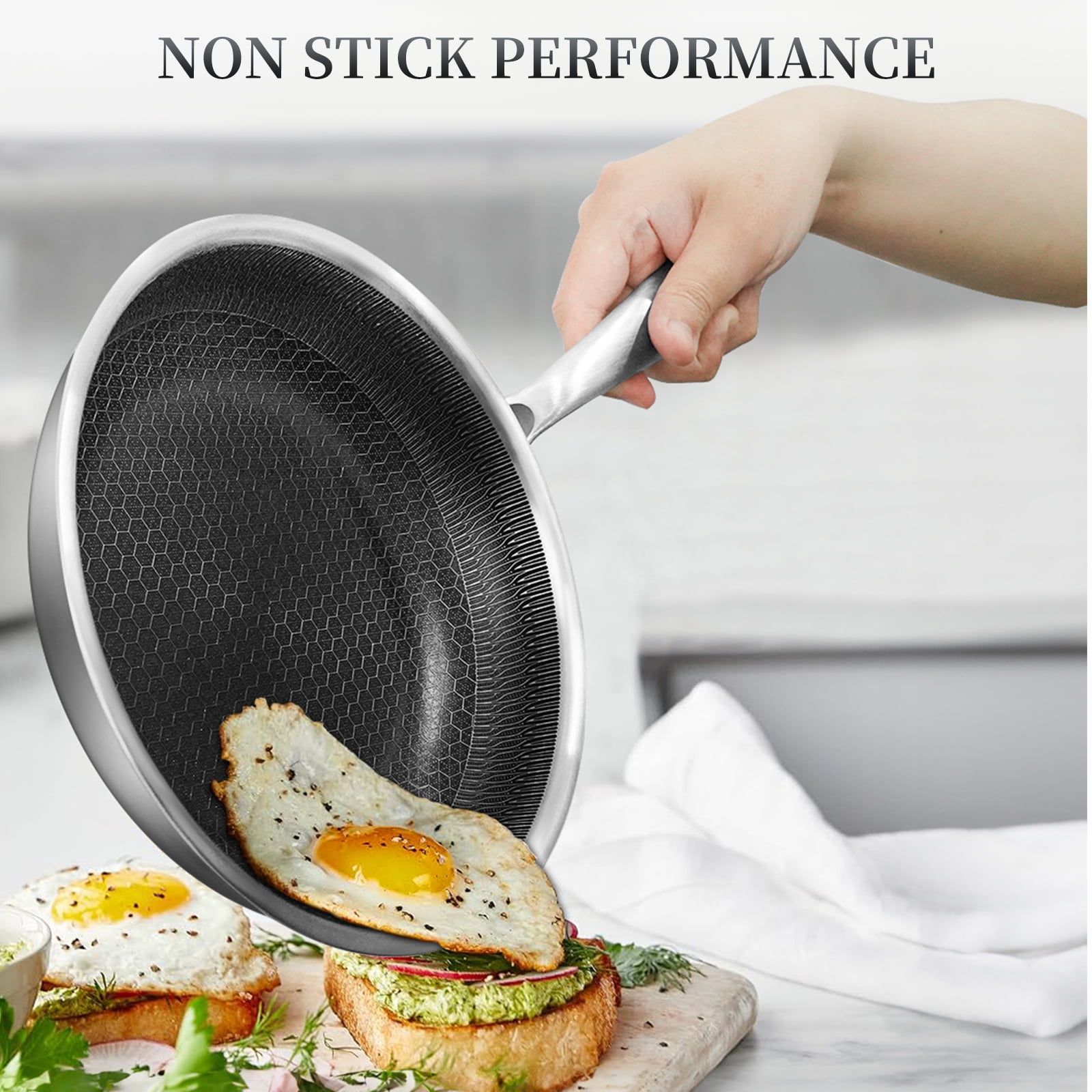 Innerwell 11 inch Stainless Steel Nonstick Saute Pan with Lid Omelet Pan for Gas Electric Induction Ceramic Stoves - Image 2