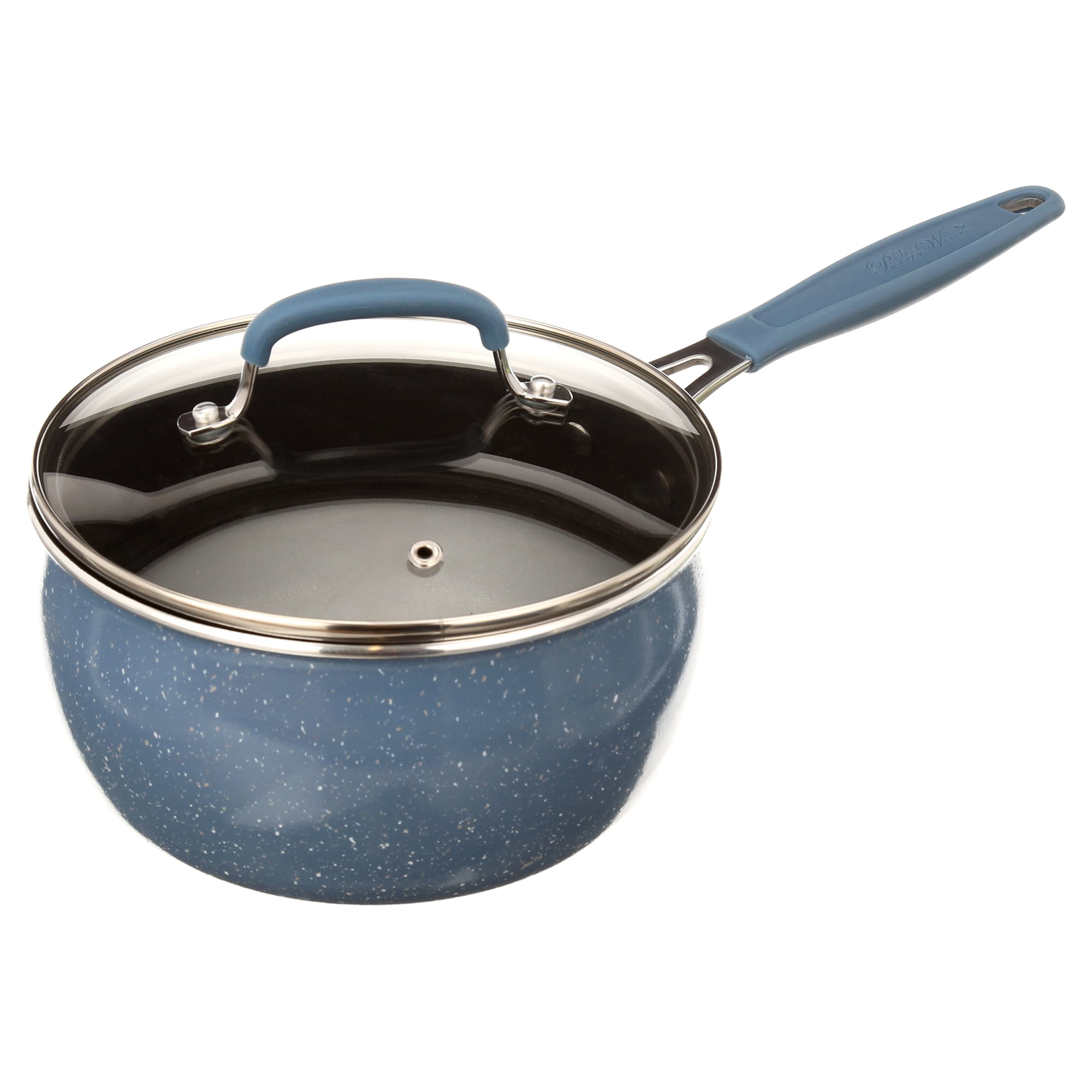 The Pioneer Woman Frontier Speckle 12-Piece Nonstick Cookware Set with Soft Grip Handles, Denim Blue - Image 6