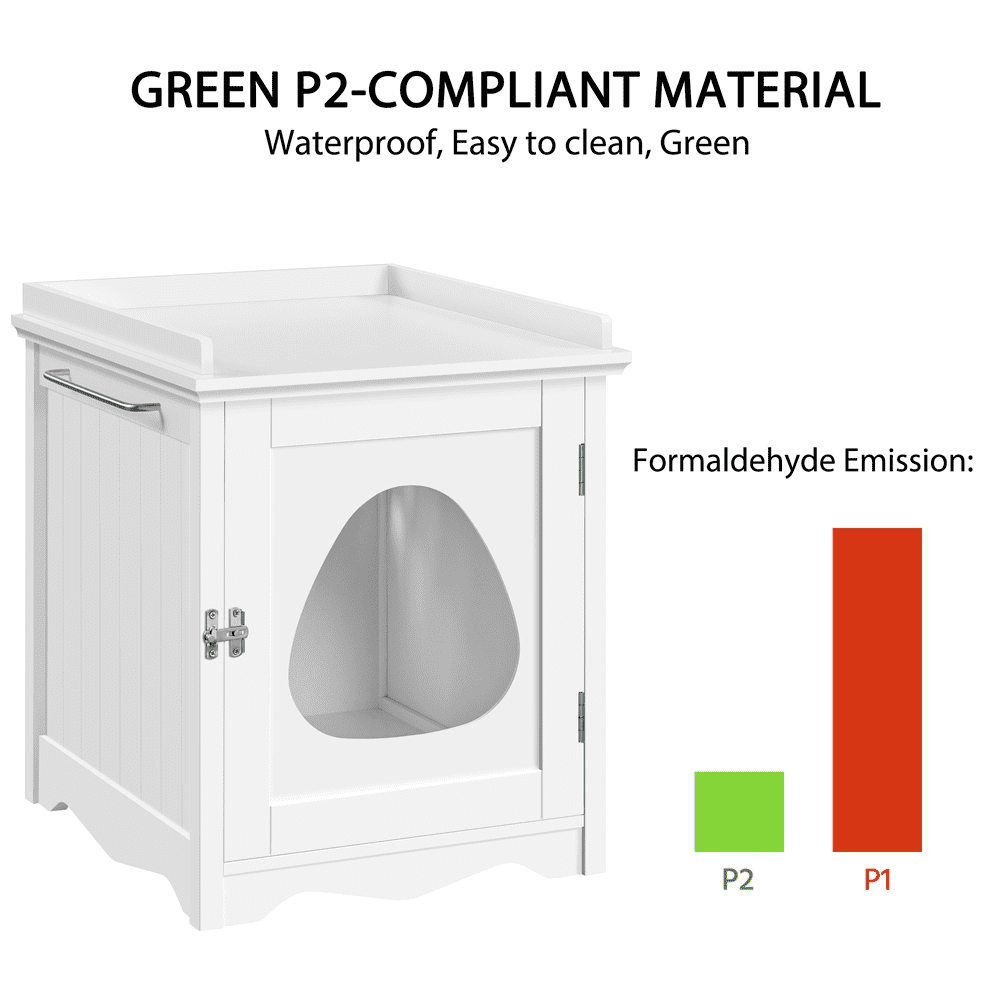 Alden Design Indoor Wooden Cat Litter Box Furniture Enclosure, White - Image 6