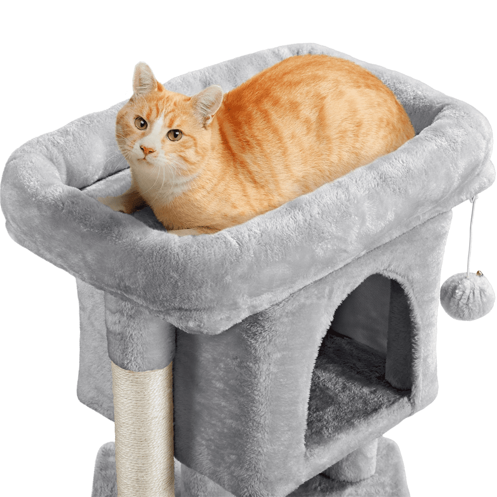 Renwick 2-Level Cat Tree Kitten Condo House with Plush Perch, Light Gray - Image 4