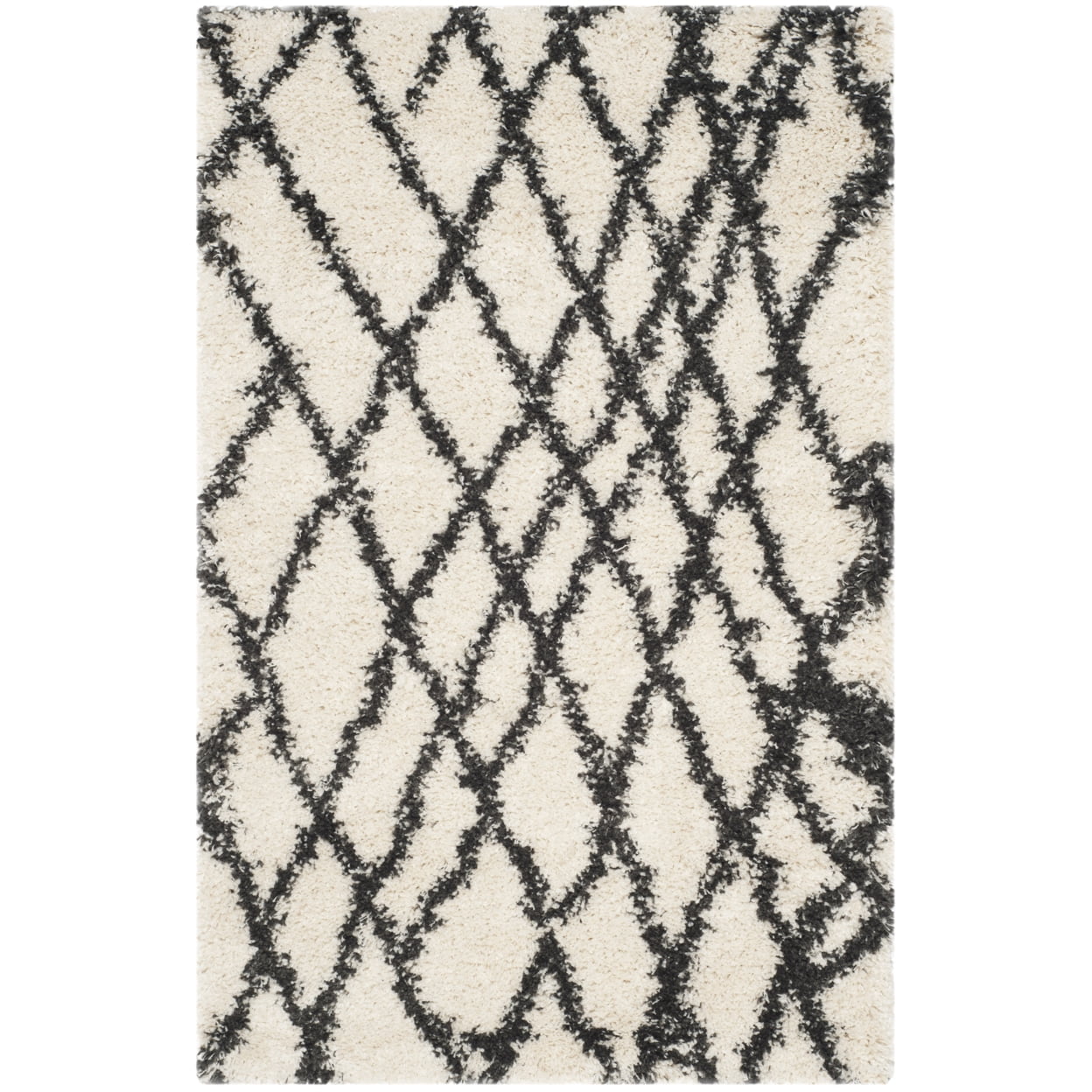 SAFAVIEH Belize Katriona Abstract Plush Shag Area Rug, Ivory/Charcoal, 3' x 5' - Image 2