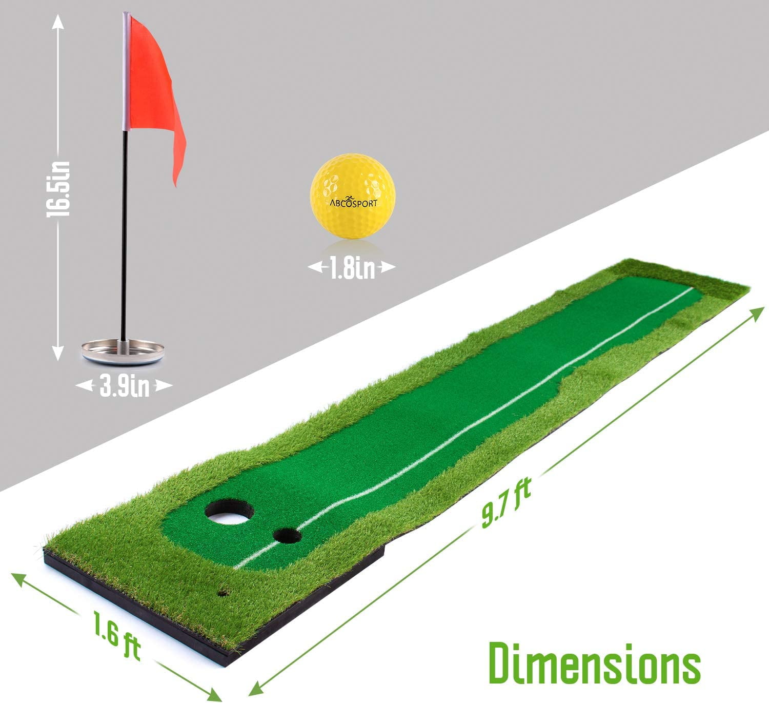 Abco Tech Golf Putting Green Mat - Portable Synthetic Turf Mat - Outdoor and Indoor - for Practicing and Training - Long Lasting Design - Includes 3 Free Golf Balls (1.6ft x 10ft) - Image 5