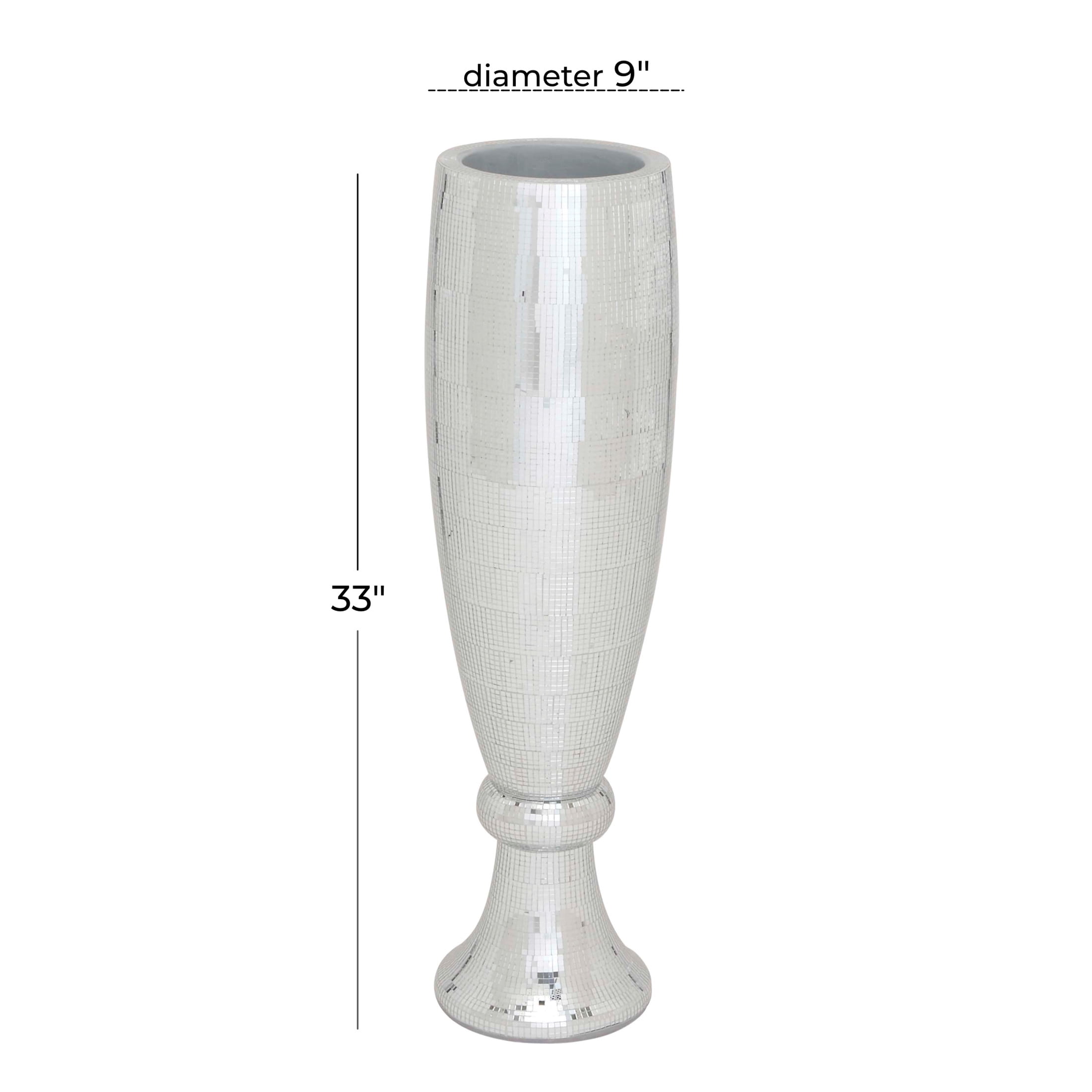 DecMode 33" Tall Champagne Flute Shape Silver Polystone Vase with Mosaic Mirror Inlay - Image 2