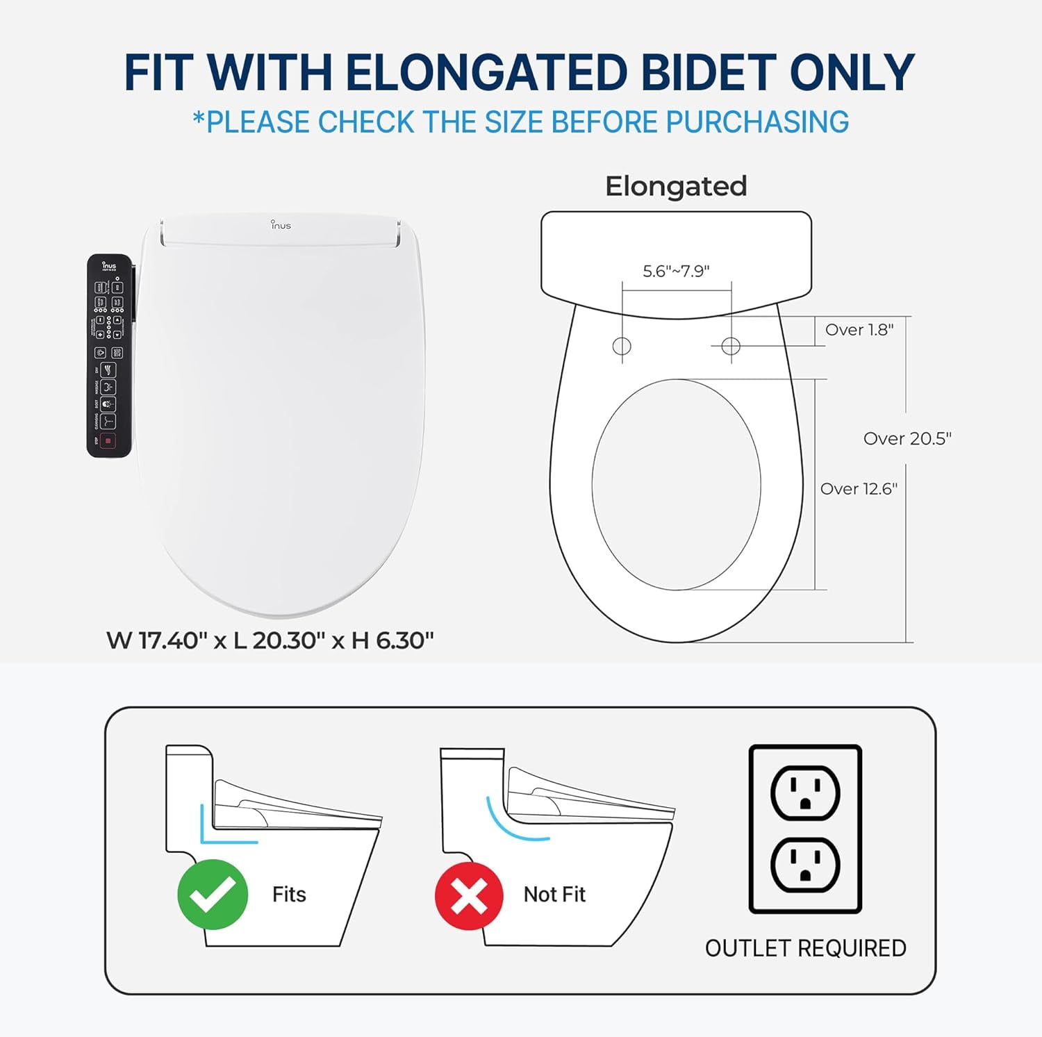 Inus N32 Electric Heated Bidet Toilet Seat Elongated, Warm Water, Smart Heated Water Luxury Bidet Toilet Seat with Night Light, Air Dryer, Self Cleaning, Tankless, Smart Touch Panel & Temp Control - Image 4