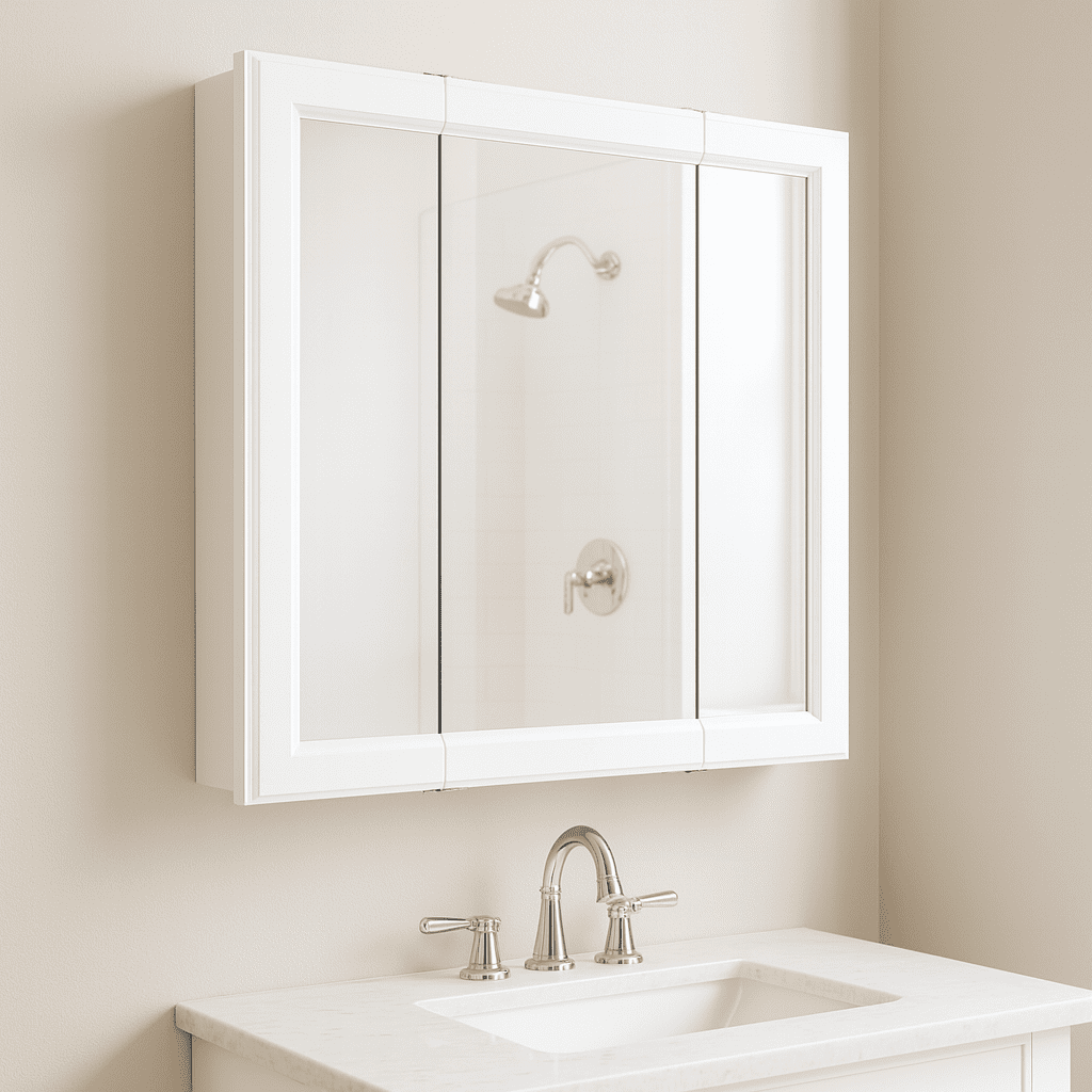 Design House 30" Wood Wall Mount Tri-View Medicine Cabinet, White - Image 7