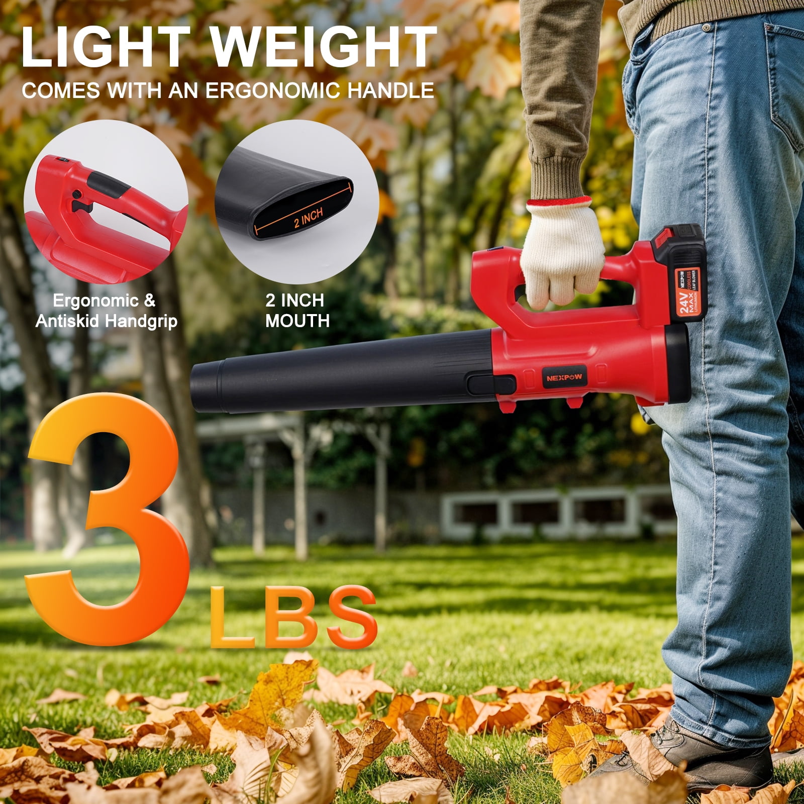 NEXPOW Leaf Blower,580CFM 160MPH Cordless Electric Blower,4 Speed Mode with 2 Battery and Charger - Image 6