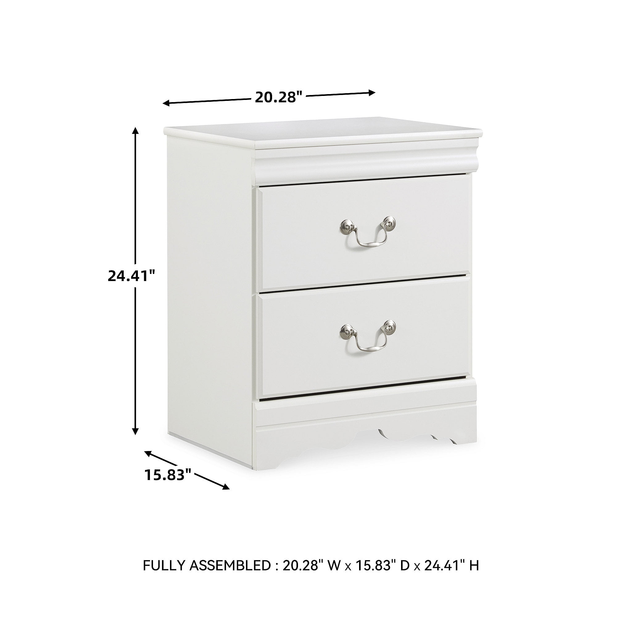 Signature Design by Ashley Anarasia 2-Drawer Nightstand – White Louis Philippe Style, Sleek Bedside Table with Pewter Hardware & Smooth-Gliding Drawers - Image 3