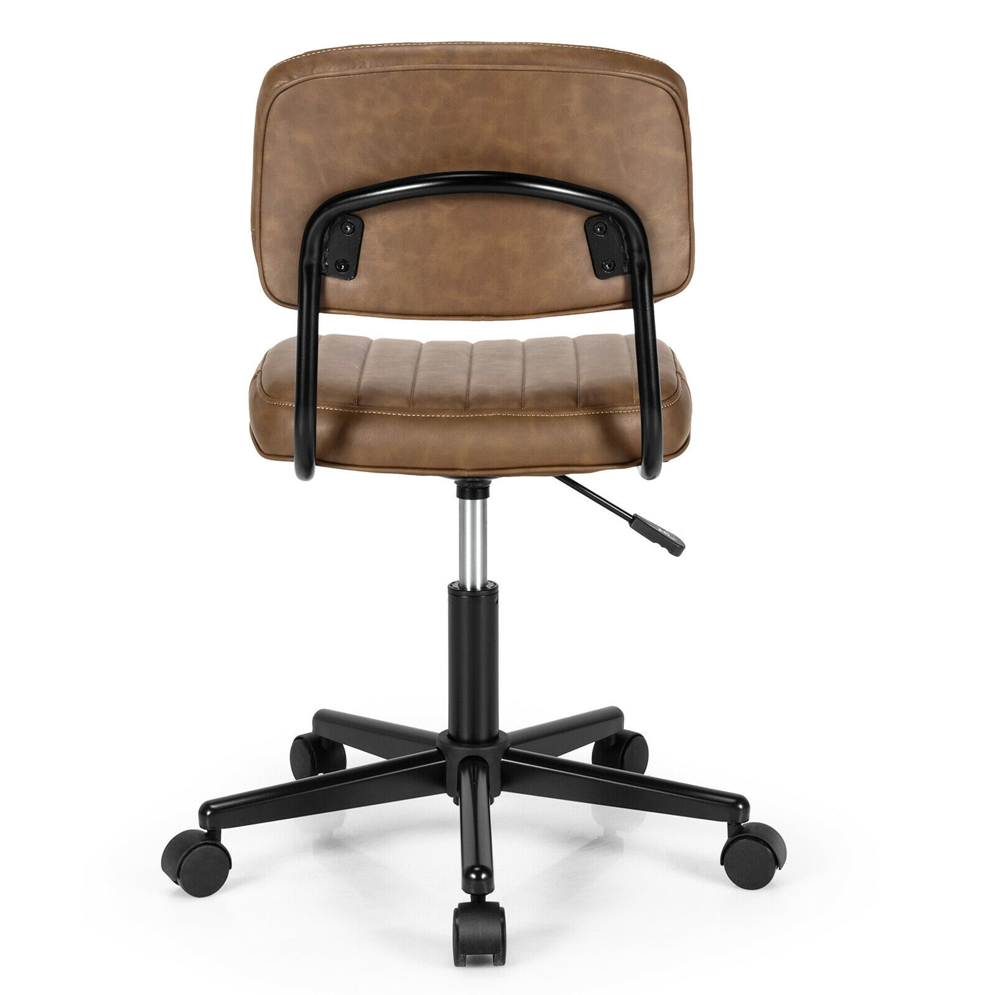 Gymax PU Leather Adjustable Swivel Office Chair w/ Backrest Brown - Image 6