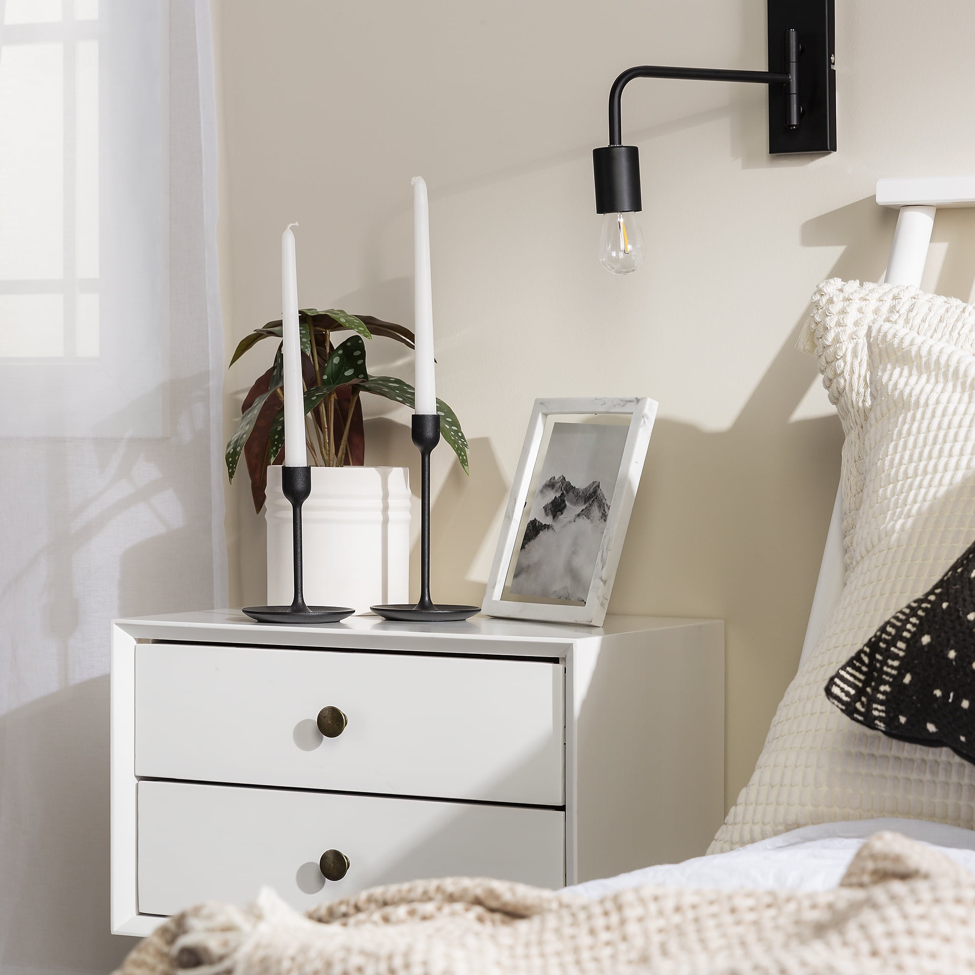 Walker Edison Mid Century Modern 2 Drawer Nightstand, White - Image 11