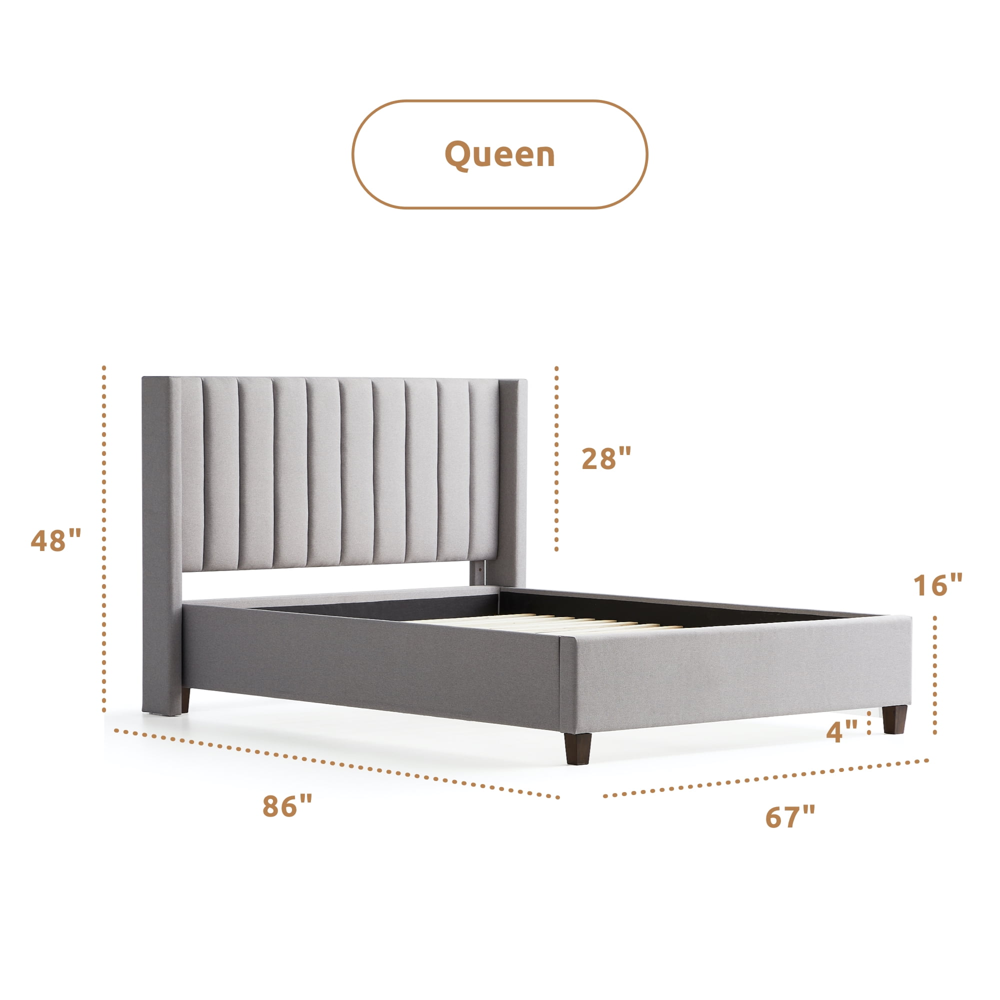 Rest Haven Odessa Tufted Upholstered Wingback Platform Bed, Queen, Gray - Image 2