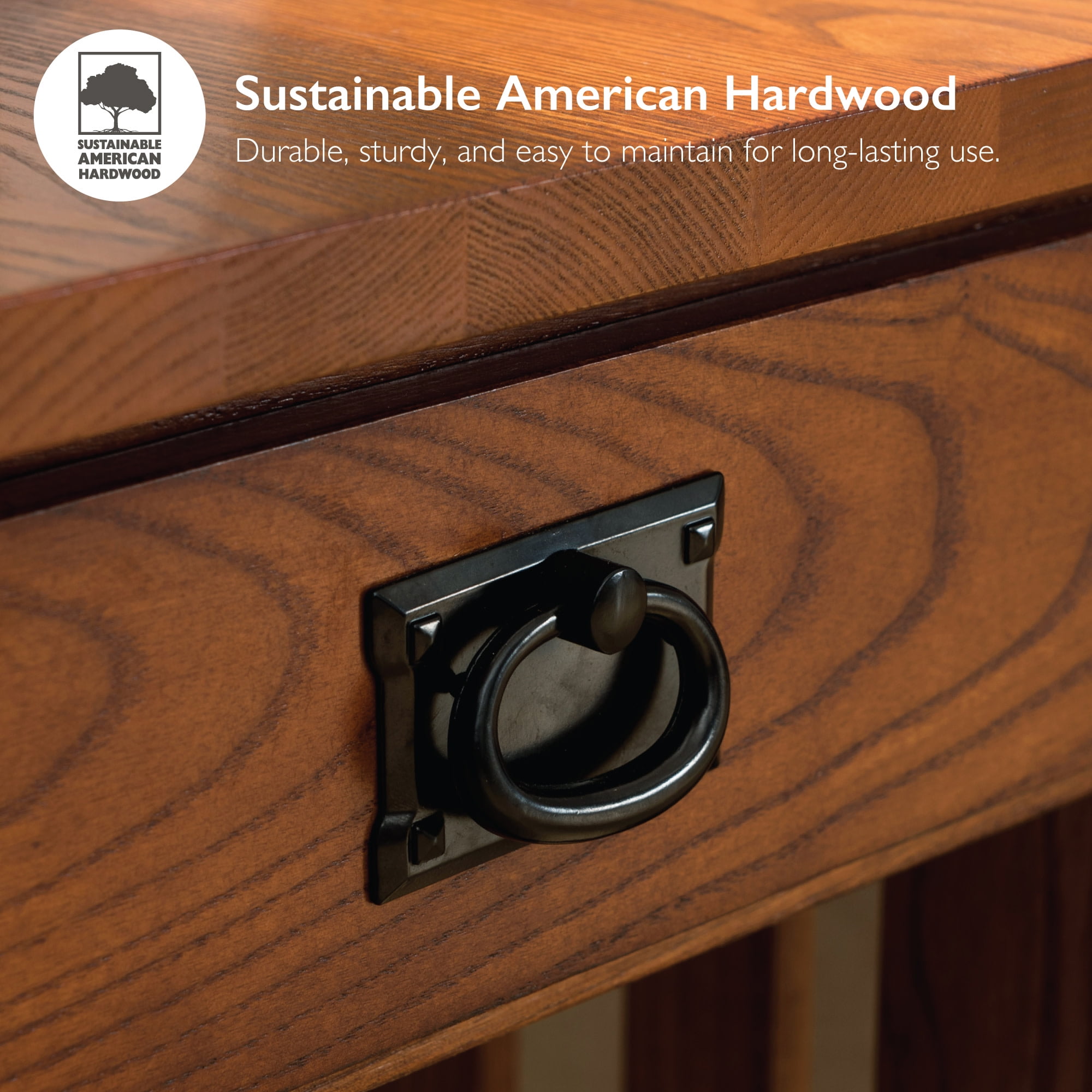 Leick Home Solid Wood Mission End Table with Drawer, Medium Oak Finish - Image 7