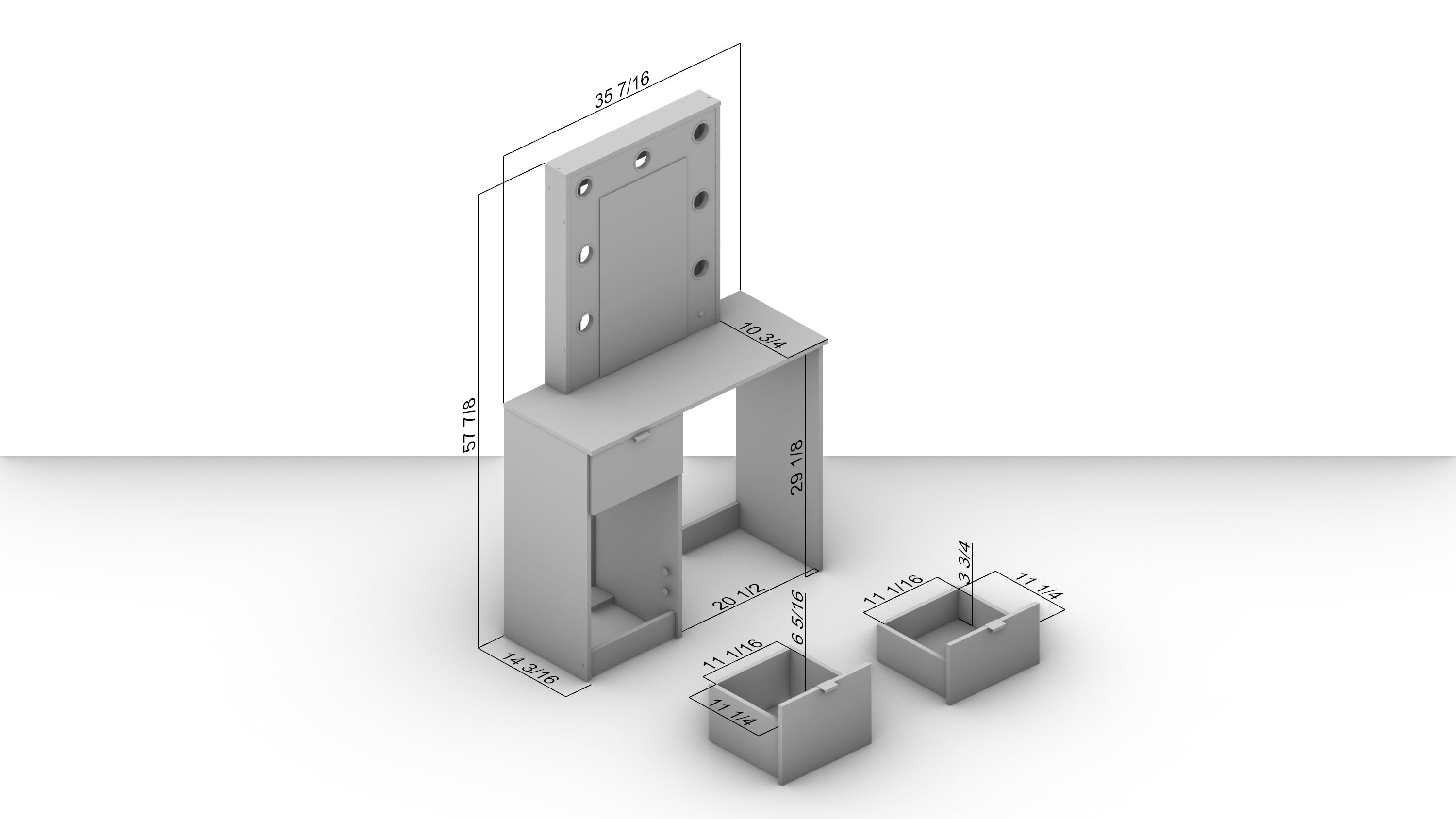 Polifurniture Daisy Modern Bedroom Makeup Vanity Table with Lighted Mirror, White Finish - Image 8