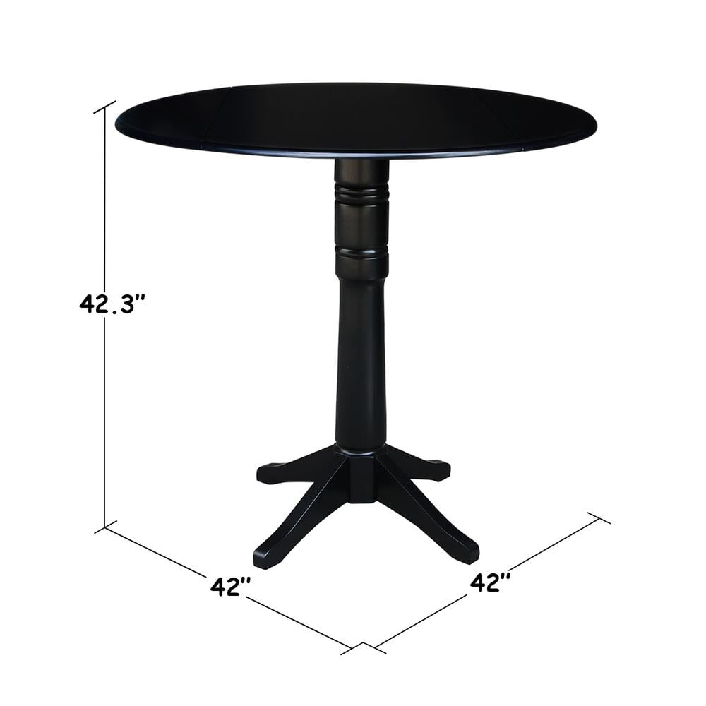 42" Round Solid Wood Black Dual Drop Leaf Pedestal Table by International Concepts - Image 22