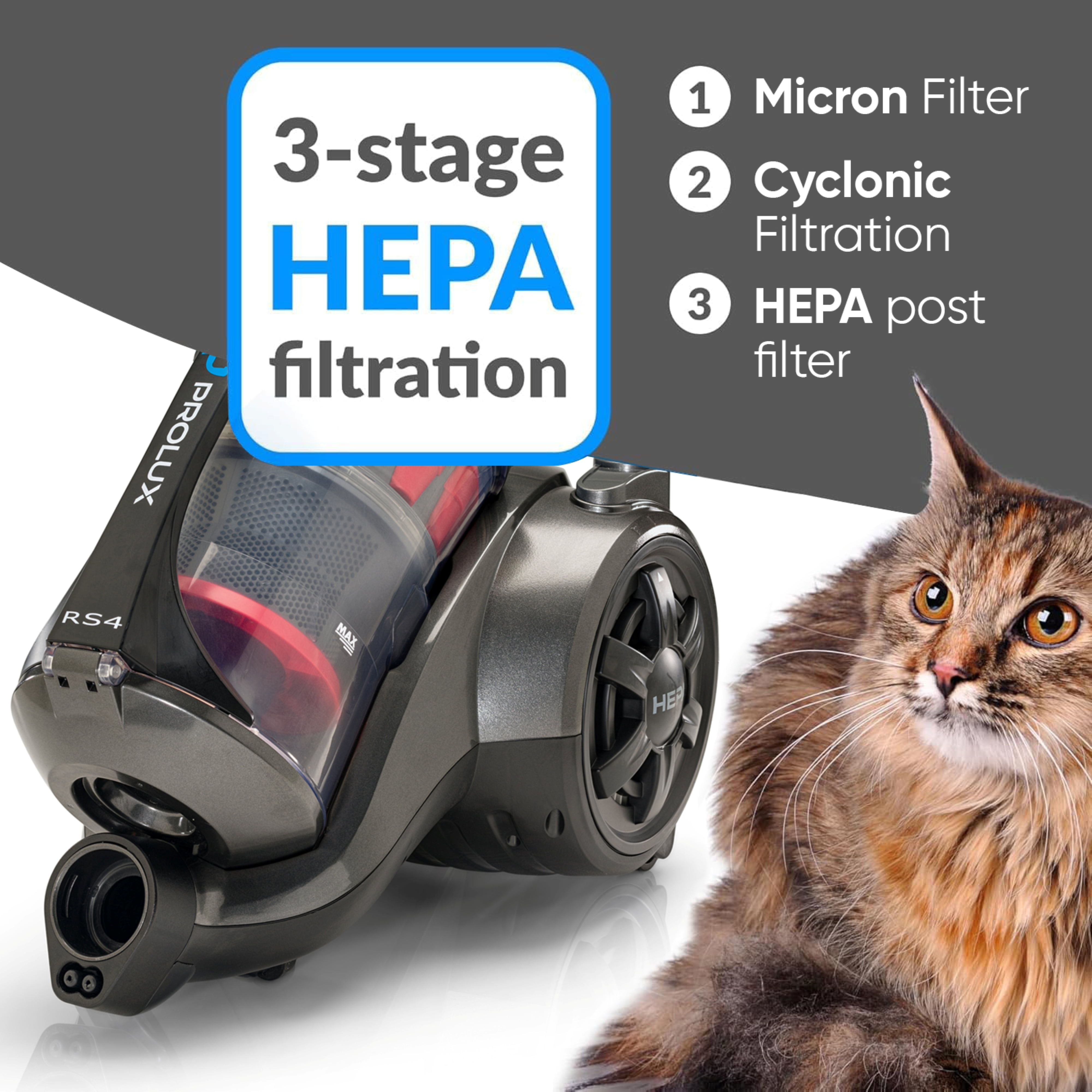 RS4 Lightweight Bagless Canister Vacuum with Dual HEPA Filtration and Premium Button Lock Tools - Image 3