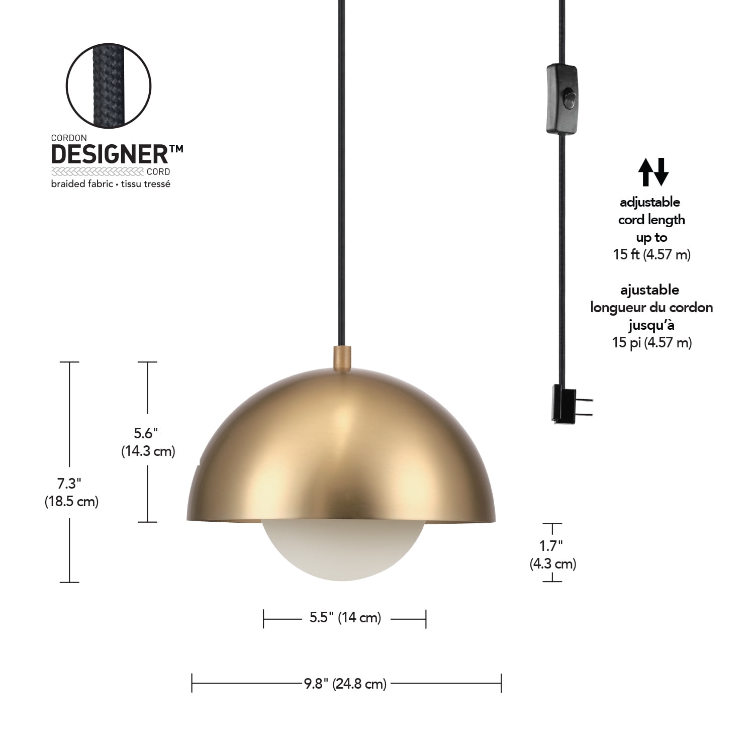Amelia 1-Light Matte Brass Plug-In Pendant Lighting with Frosted Glass Shade - Image 4