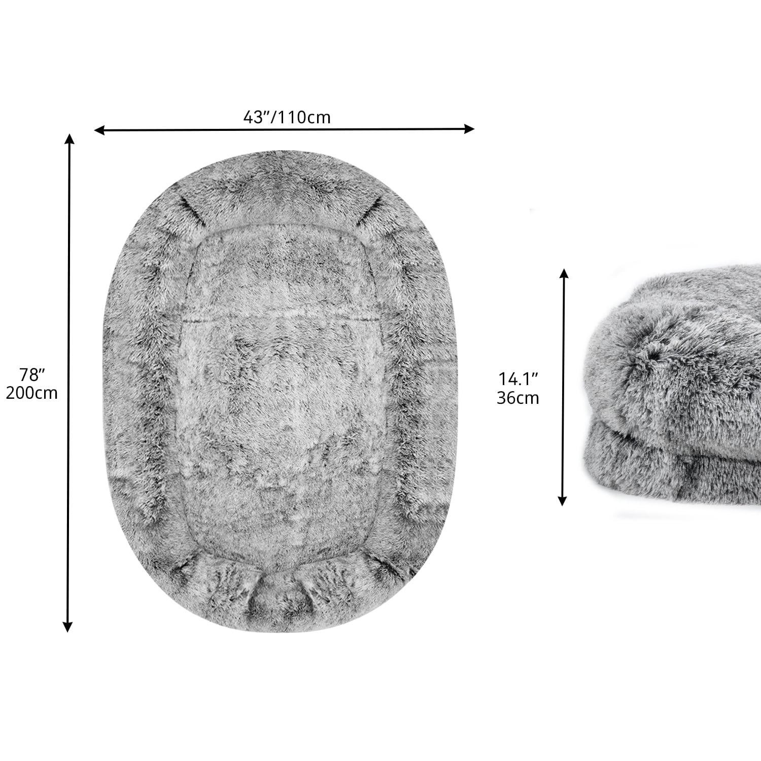 Dextrus Human Dog Bed, Oversized Memory Foam Dog Bed, 79"x43" with Blanket and Pillow, Removable Fur Cover, Grey - Image 4