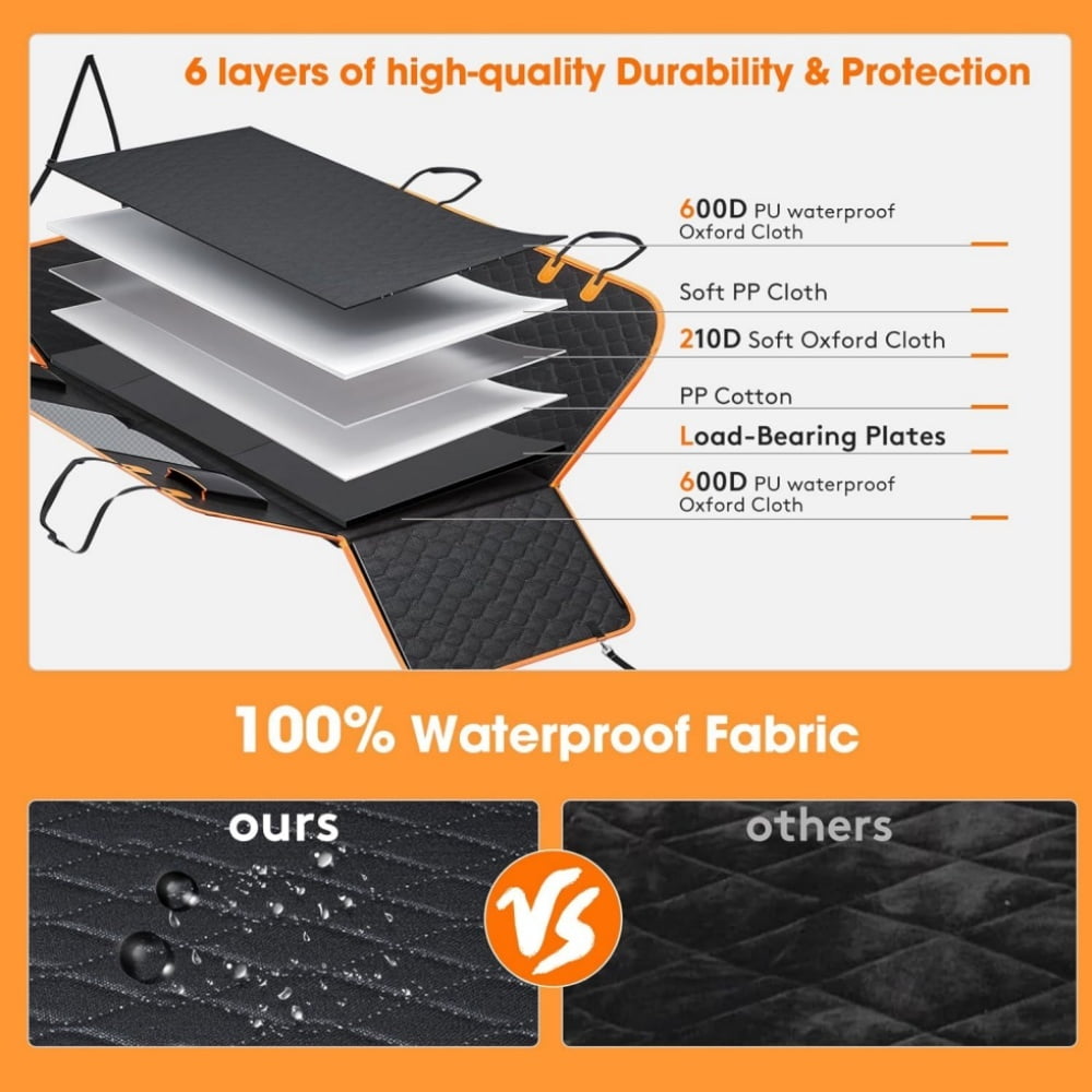 Reyox Dog Car Seat Cover with Hard Bottom, 600D Scratch Proof Nonslip Waterproof Back Seat Extender Holds 400lbs for Car Truck and SUV - Image 6