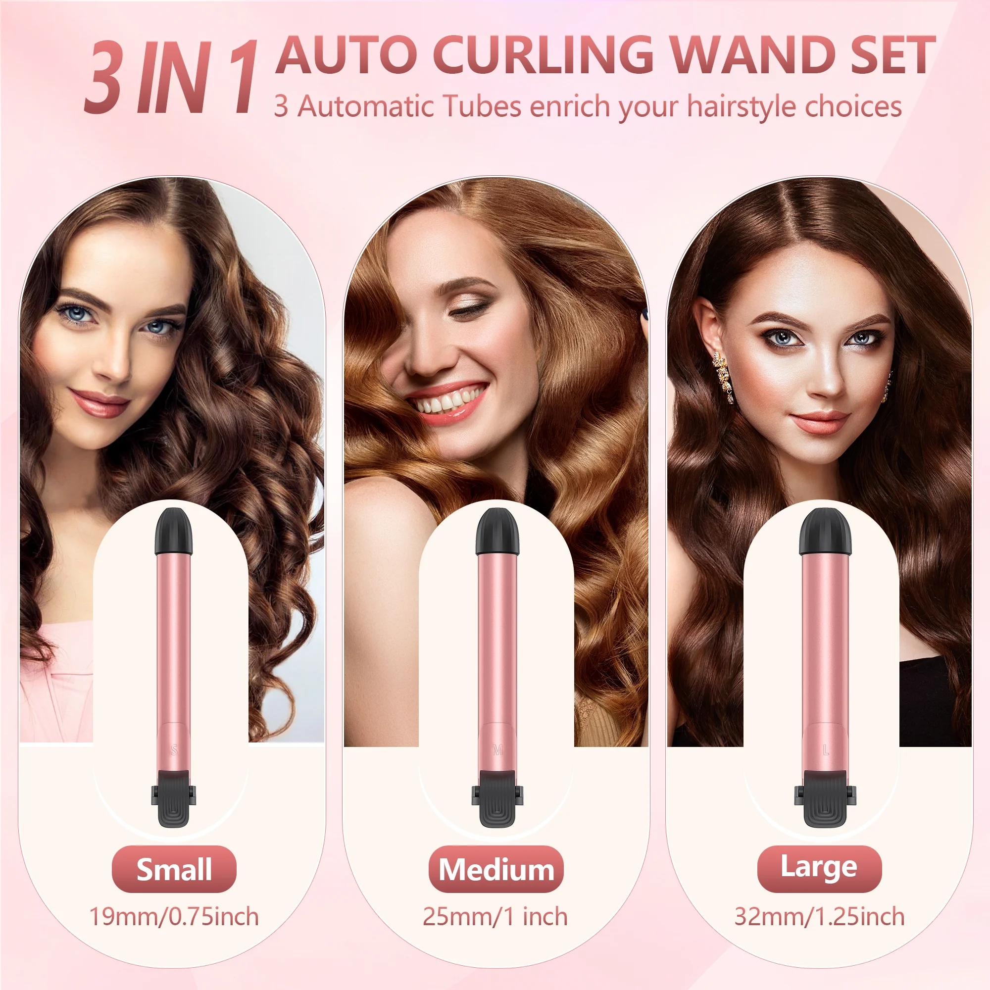 RACCOMB 0.75" 1" 1.25" Auto Rotating Curling Iron, 320°F to 430°F, 100-240V, for Waves, Beach Curls - Image 2