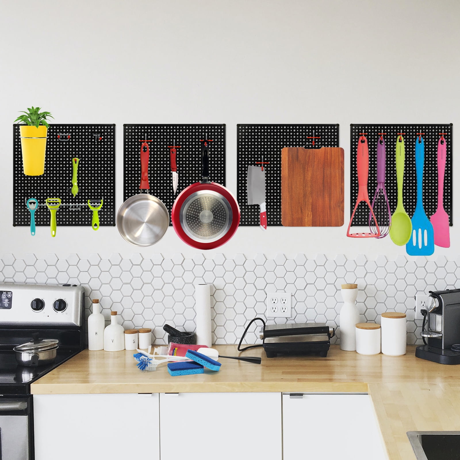 DAANXW 4 Pack 16" Steel Pegboard Tool Organization Panels,1/8" and 1/4" Universal Pegboard (Black) - Image 5