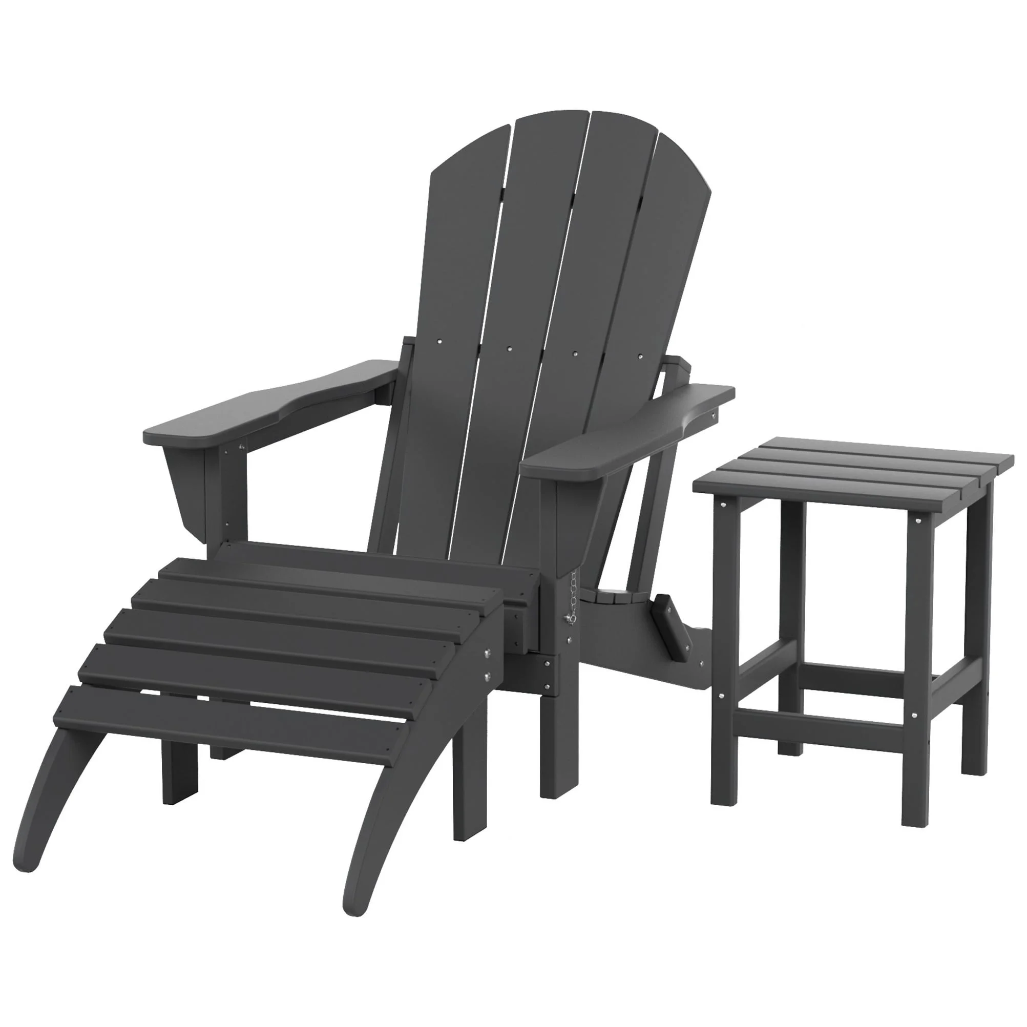 Polytrends Laguna Hdpe All Weather Outdoor Patio Foldable Adirondack Chair With Ottoman And Side Table (3-Piece Set) Gray - Image 4