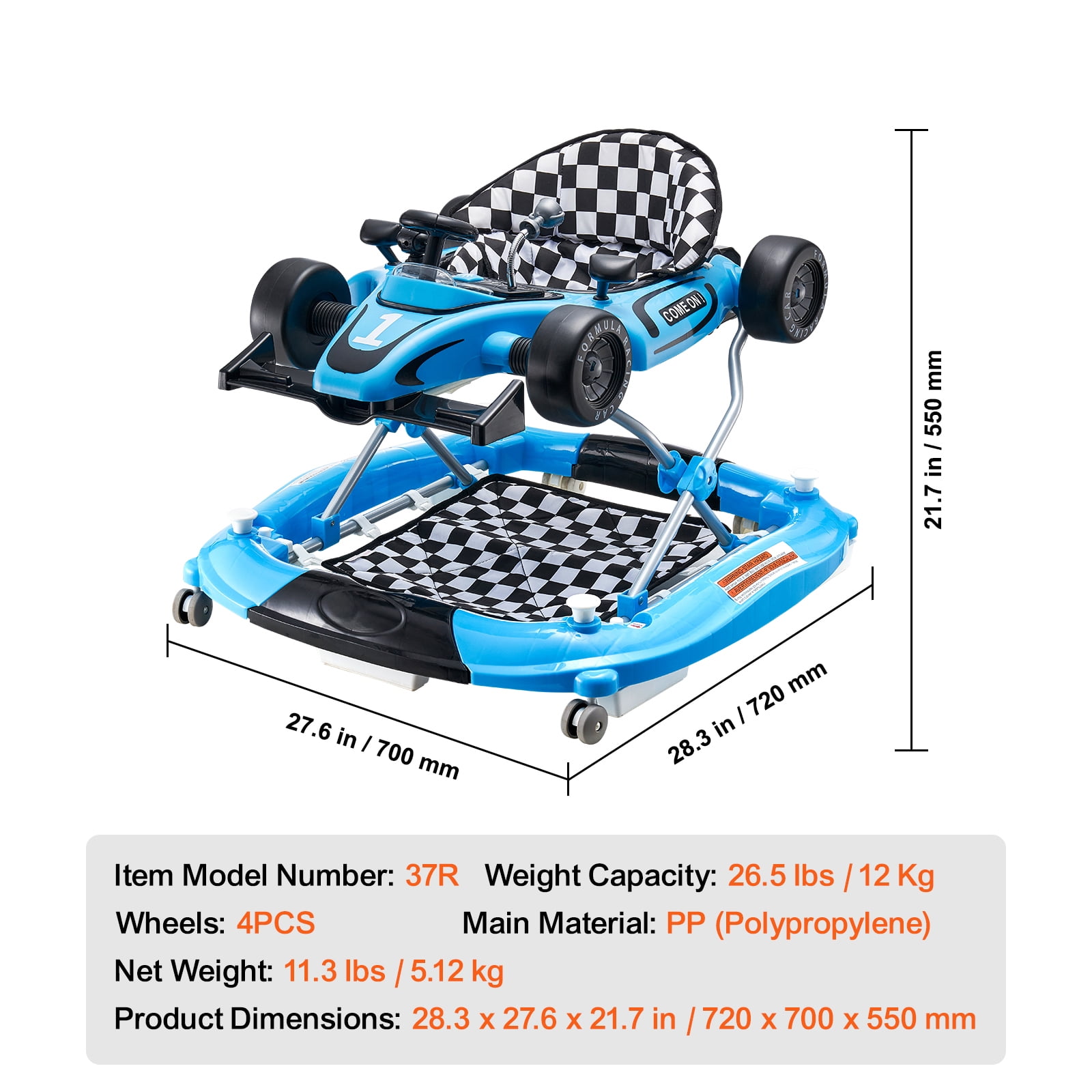 KFFKFF Baby Walker 4 in 1, Foldable Height Adjustable Baby Walker with Wheels, Infant Toddler Walker with Foot Pads, Anti-Fall Baby Walkers and Activity Center - Image 6