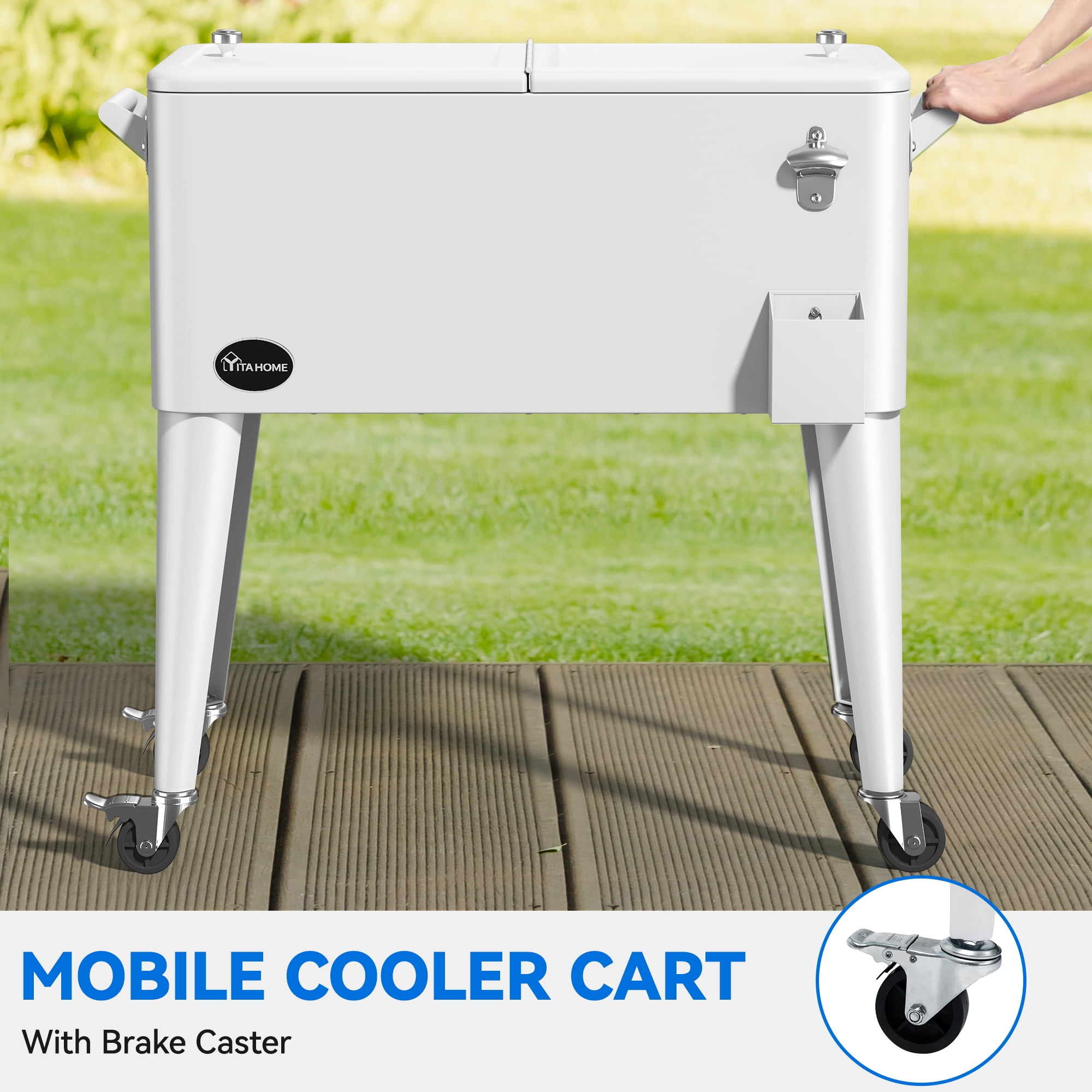 Dextrus 80 Quart OutdDextrus 80 Quart Outdoor Rolling Cooler Cart with Bottle Opener Drainage, White - Image 5