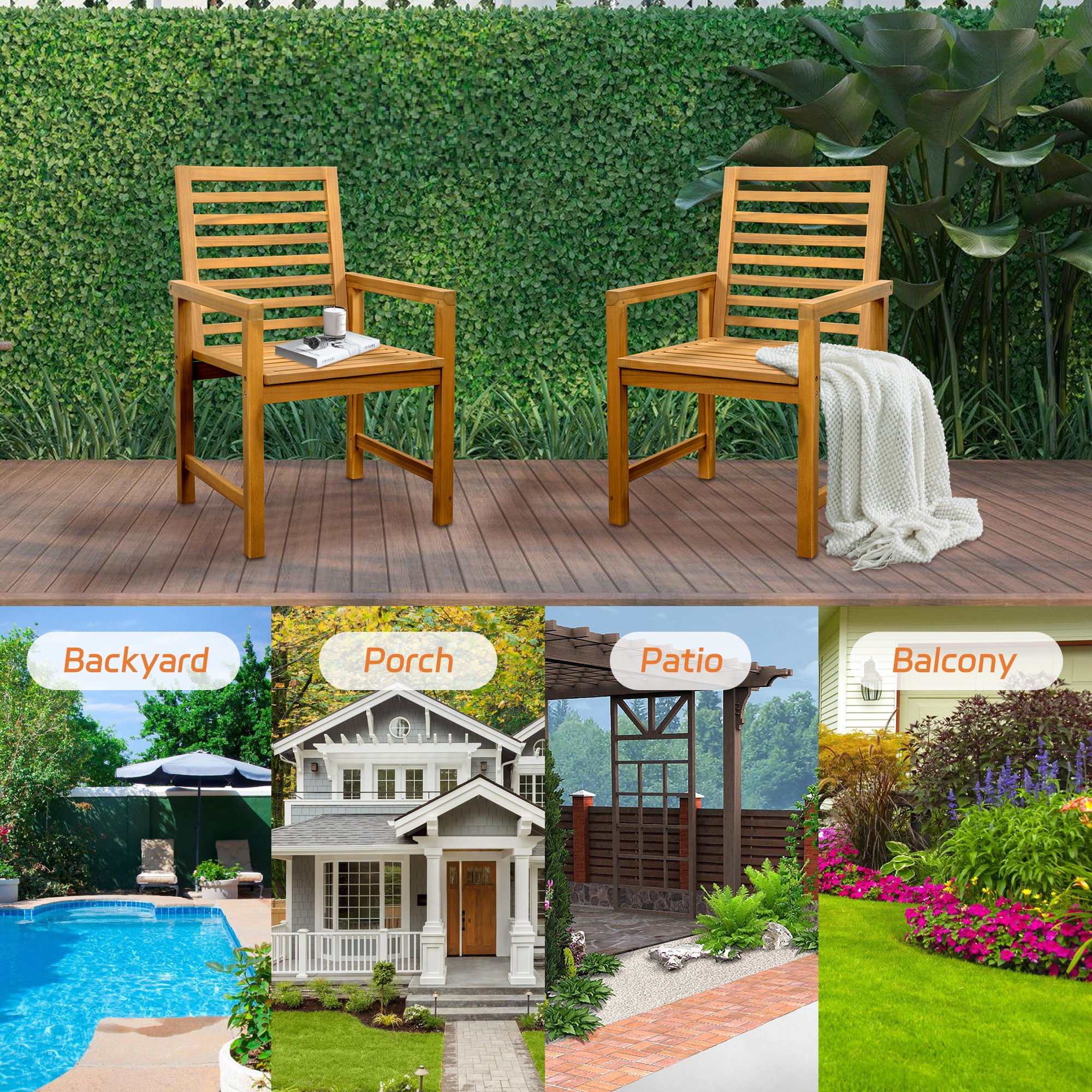 TrumanPick Patio Dining Chairs Set of 2, Outdoor Wood Armchairs with High Back for Backyard Deck Poolside - Image 3