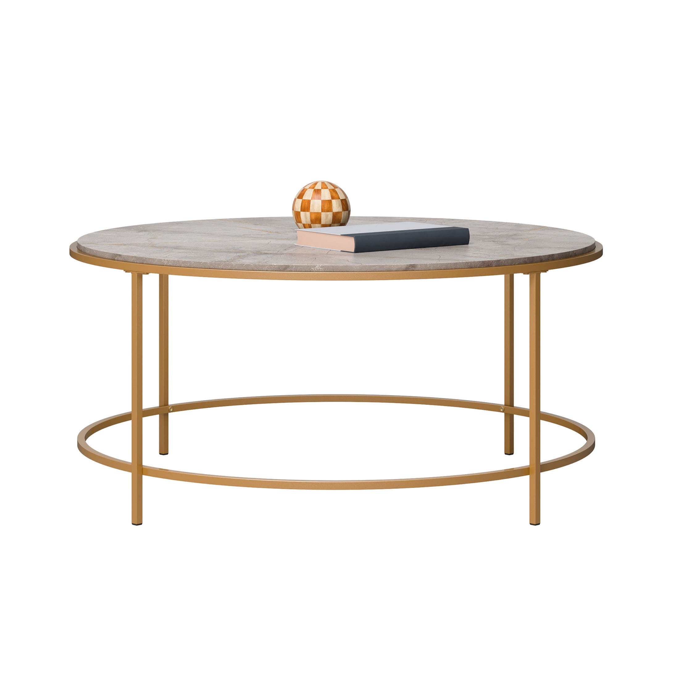 Sauder International Lux Metal Frame Round Coffee Table, Gold Satin Finish - Image 6