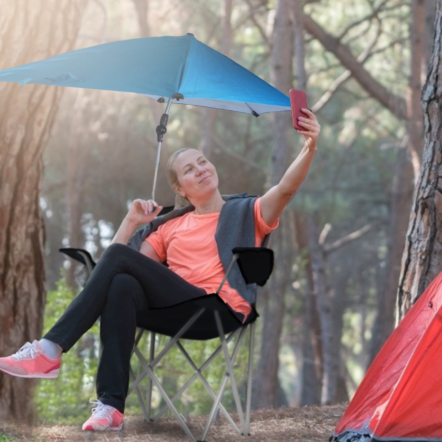 Moclever Canopy Beach Chair Folding Camping Chair with Cup Holder and Detachable Umbrella, Black - Image 6