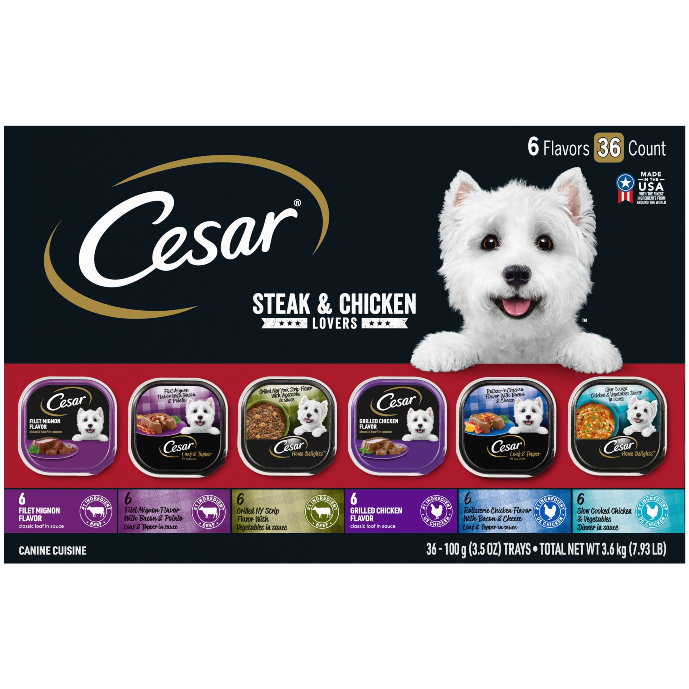 Cesar Steak And Chicken Lovers Wet Dog Food Variety Pack, 3.5 Oz Trays (36 Pack) - Image 2