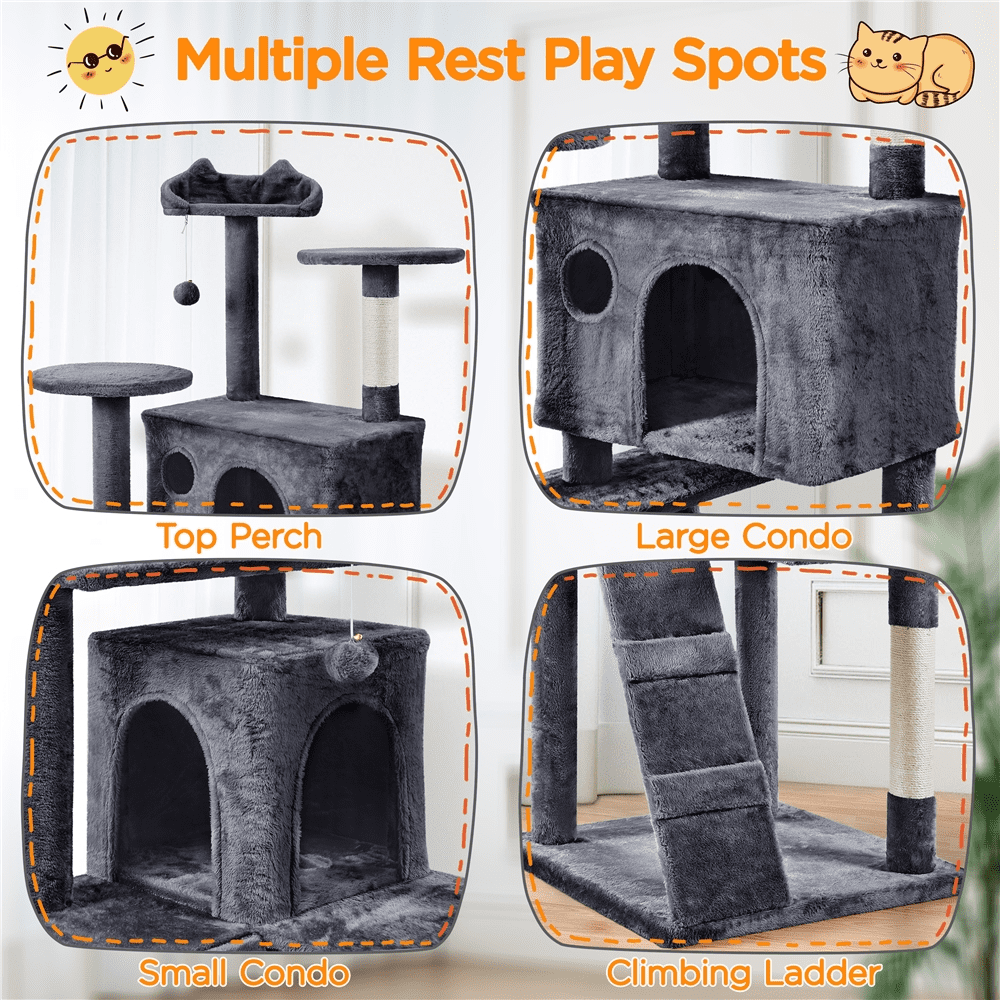 Alden Design 80″ Tall Multilevel Cat Tree with 2 Condos & 3 Scratching Posts for Kittens, Dark Gray - Image 5