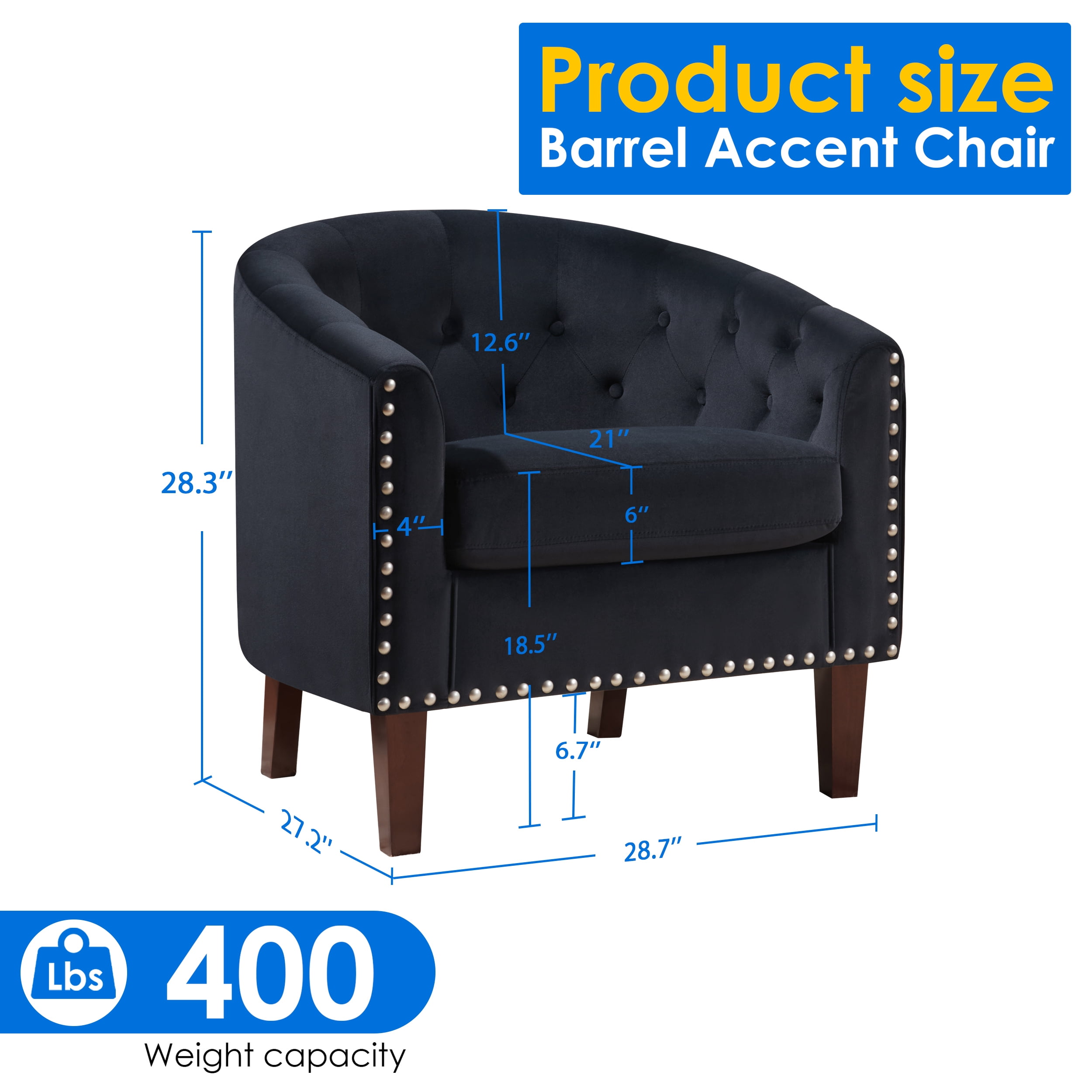 TrumanPick Barrel Accent Chair, Set of 2 Modern Velvet Barrel Chair Cozy Club Chair with Wood Legs Read Chair for Living Room, Black - Image 4