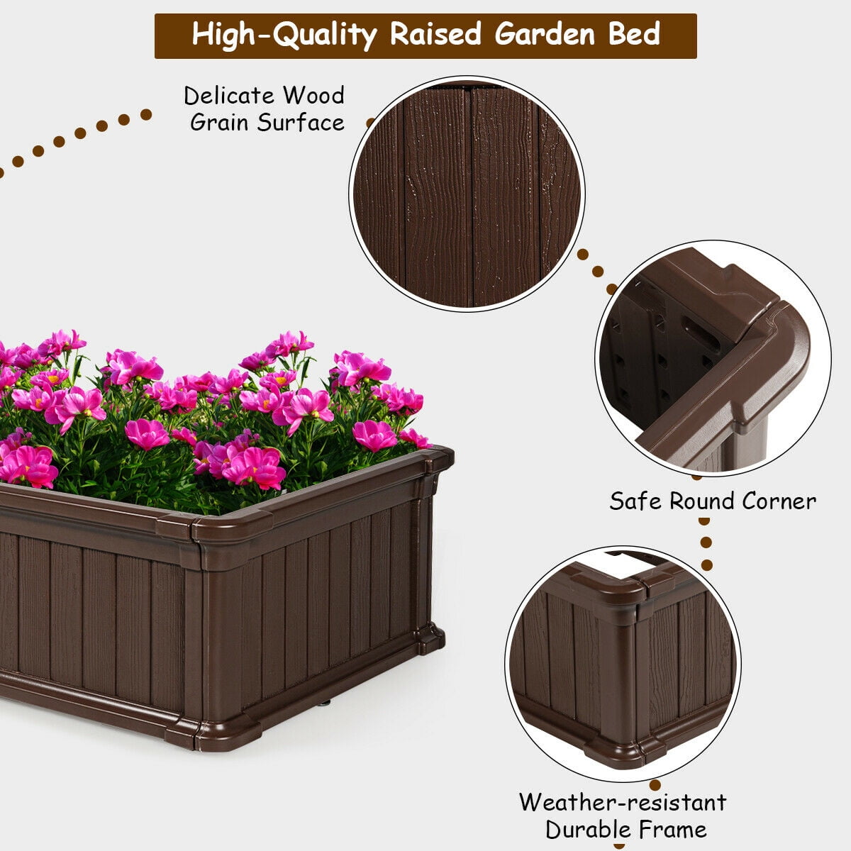 Gymax 48''x24'' Raised Garden Bed Rectangle Plant Box Planter Flower Vegetable Brown - Image 6
