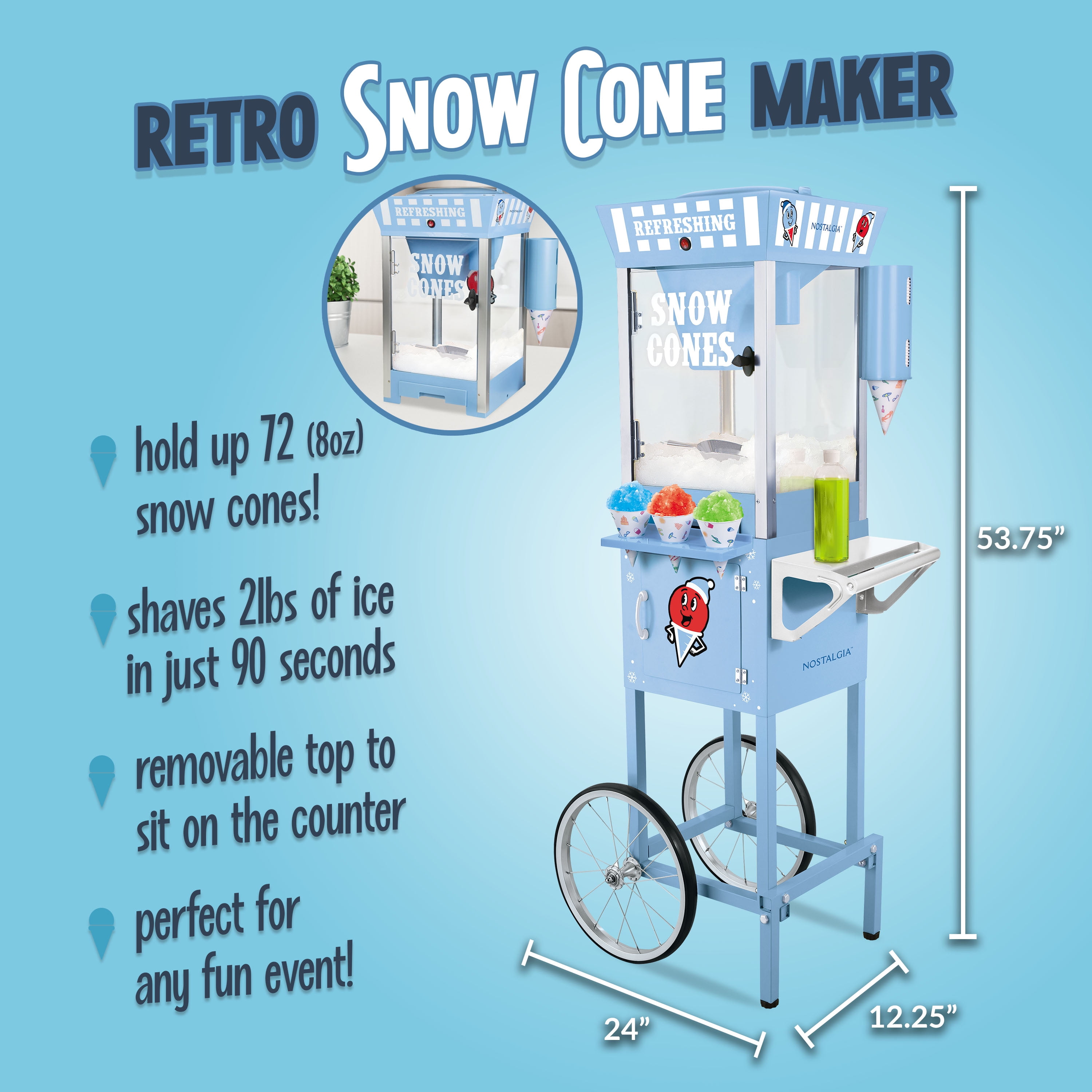 Nostalgia 54 in. Old Fashioned Snow Cone Cart - Image 5