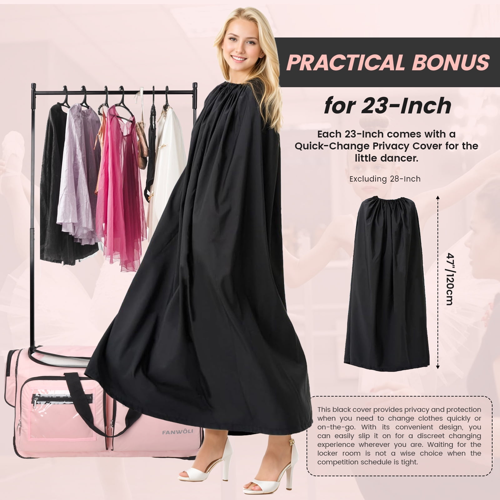 Fegat 23" Collapsible Rolling Competition Dance Duffle Bag, Pink-23Inch - Image 5