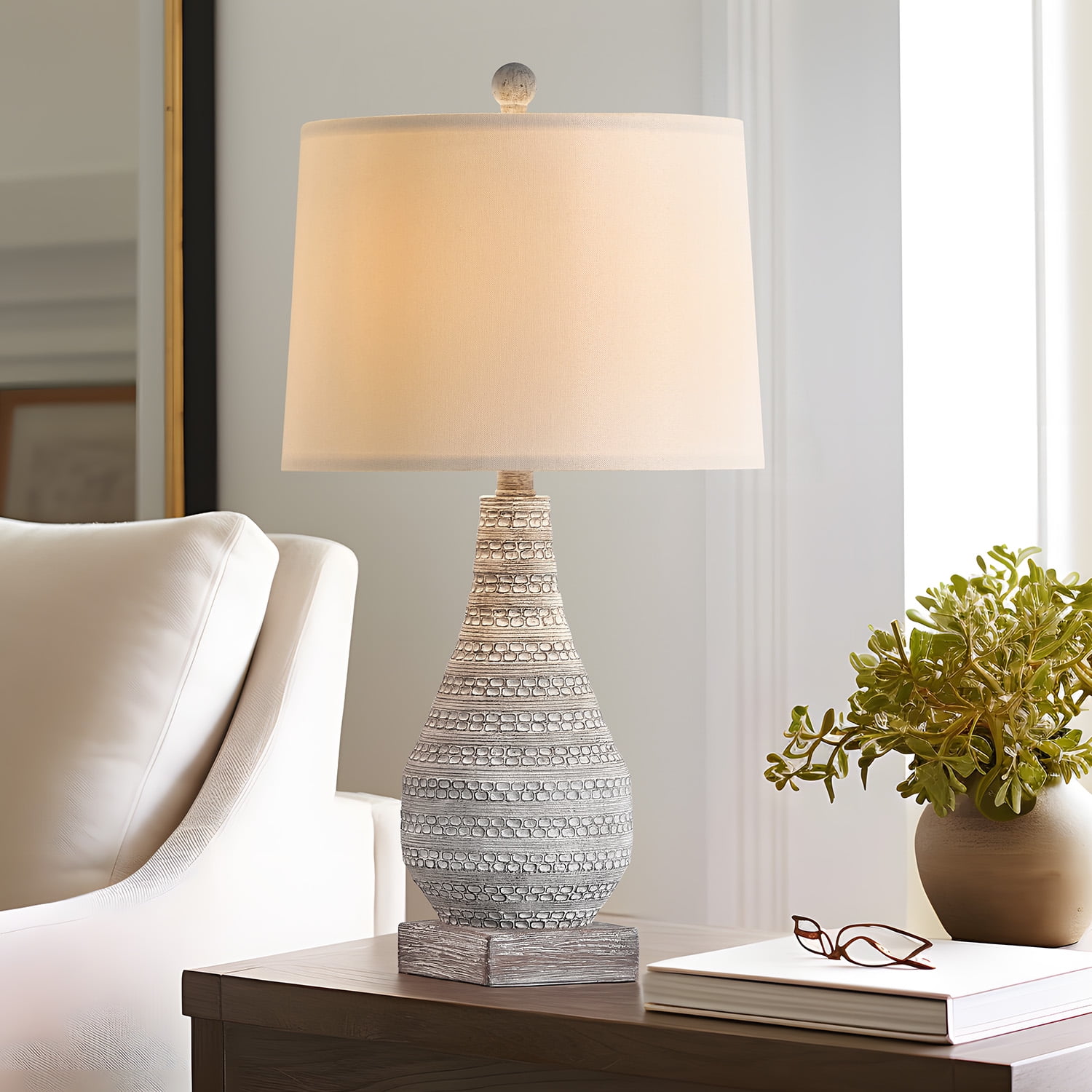 Oneach 24.8" Resin Table Lamps Farmhouse Set of 2 for Bedroom Living Room Nightstand Bedside Lamp - Image 9