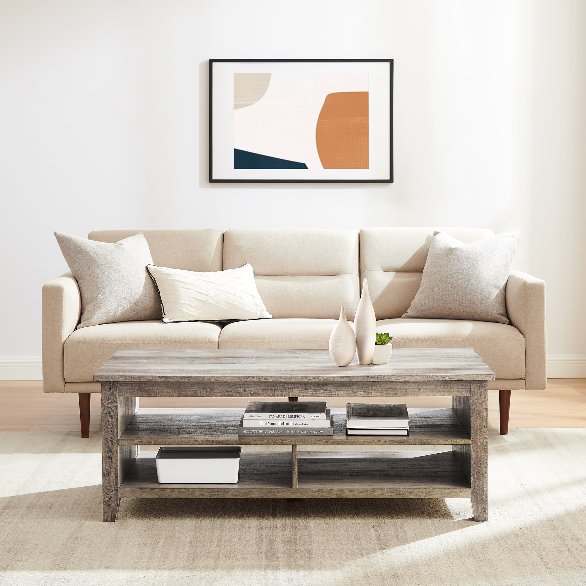 Walker Edison Modern Grooved Side Panel Coffee Table, Grey Wash - Image 8