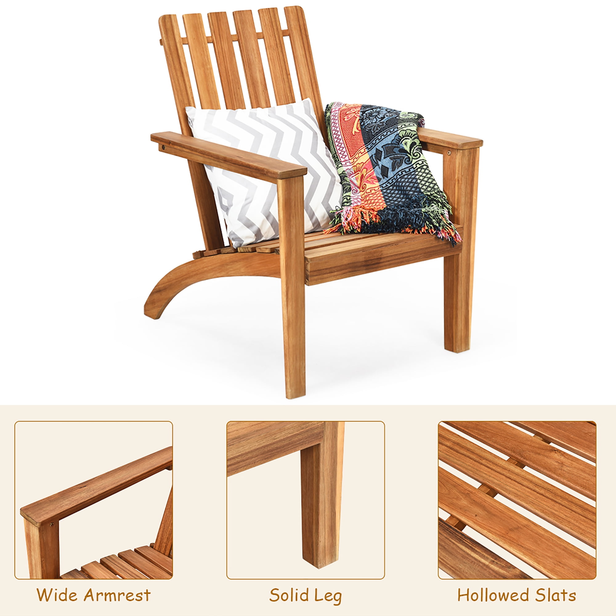 Costway Patio Acacia Wood Adirondack Chair Lounge Armchair sturdy Outdoor Garden Yard - Image 11